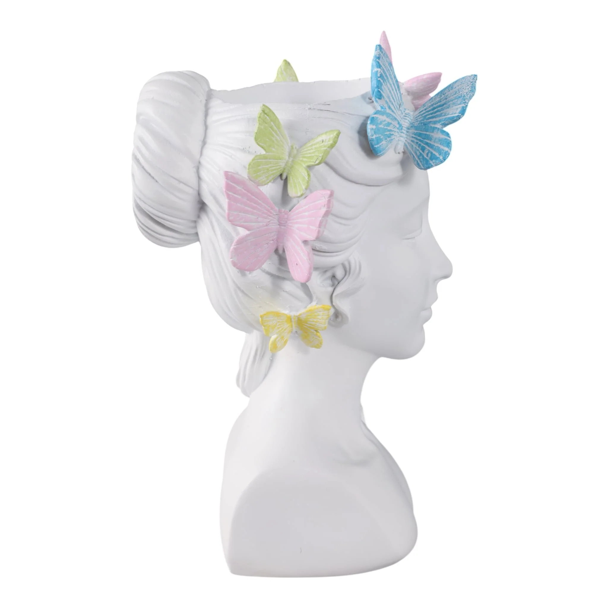 11x7" Lady With Butterflies Planter, White Multi - Image 2