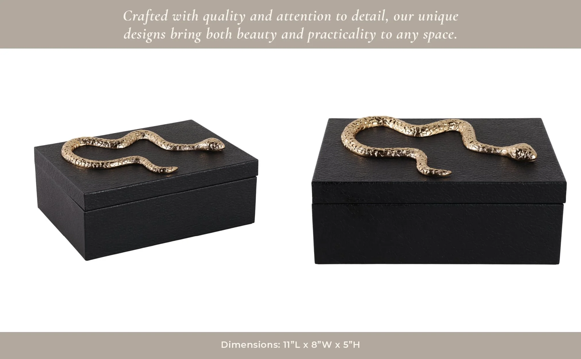 11x8" Faux Leather Snake Box, Black/gold - Image 2