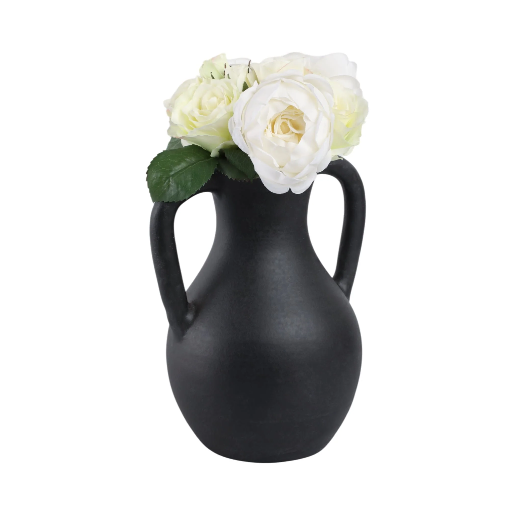 11x9" Terracotta Jug Vase With Handles, Black - Image 2