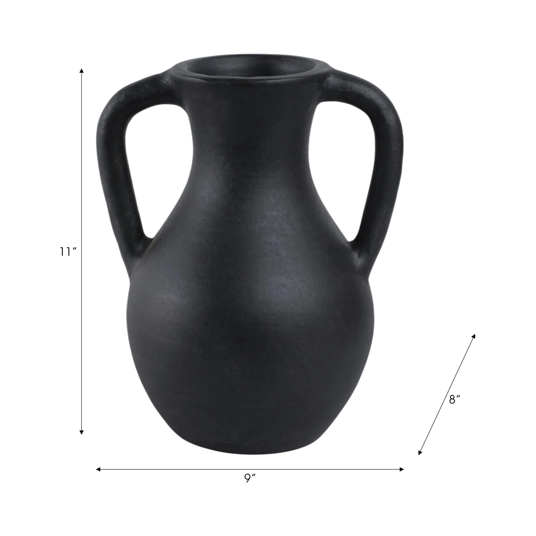 11x9" Terracotta Jug Vase With Handles, Black - Image 9
