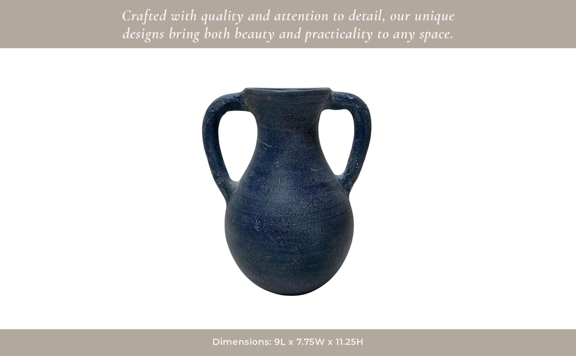 11x9" Terracotta Jug Vase With Handles, Blue - Image 13