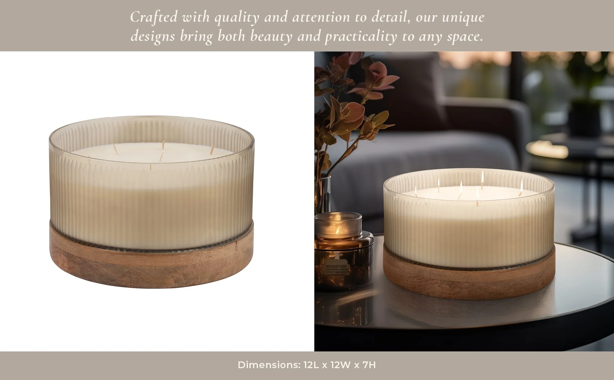 12" 183 Oz Glass Candle W/ Wood Base, Ivory - Image 11