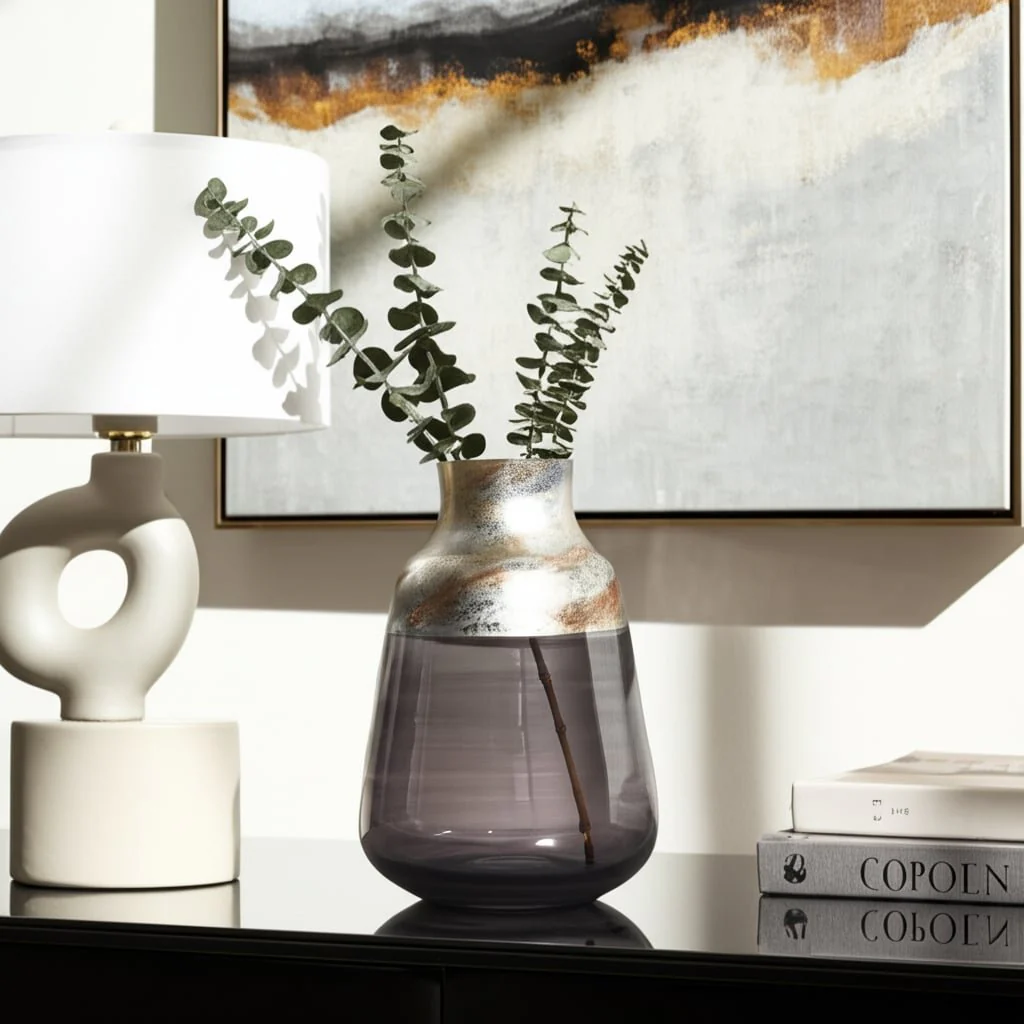 12" 2-tone Glass Vase, Grey Multi - Image 10