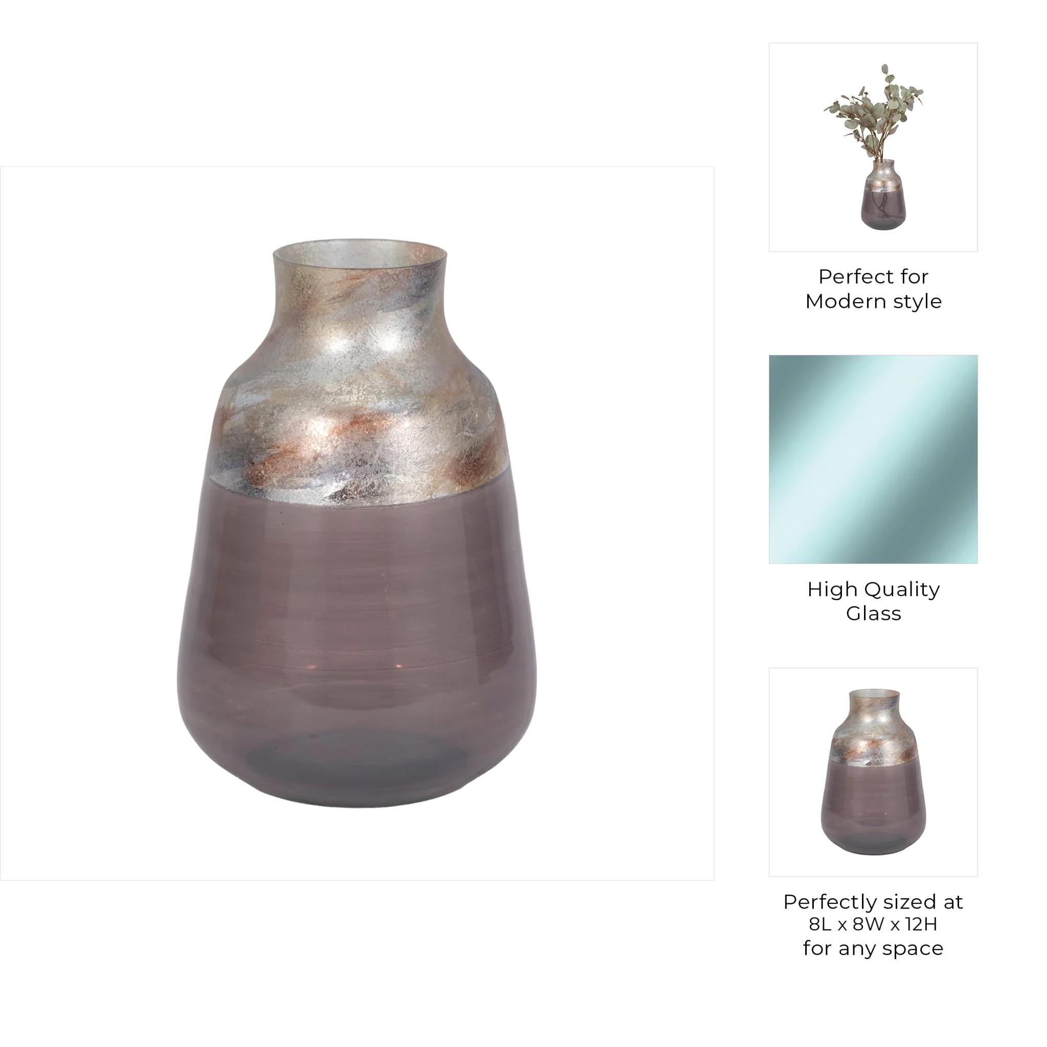 12" 2-tone Glass Vase, Grey Multi - Image 9