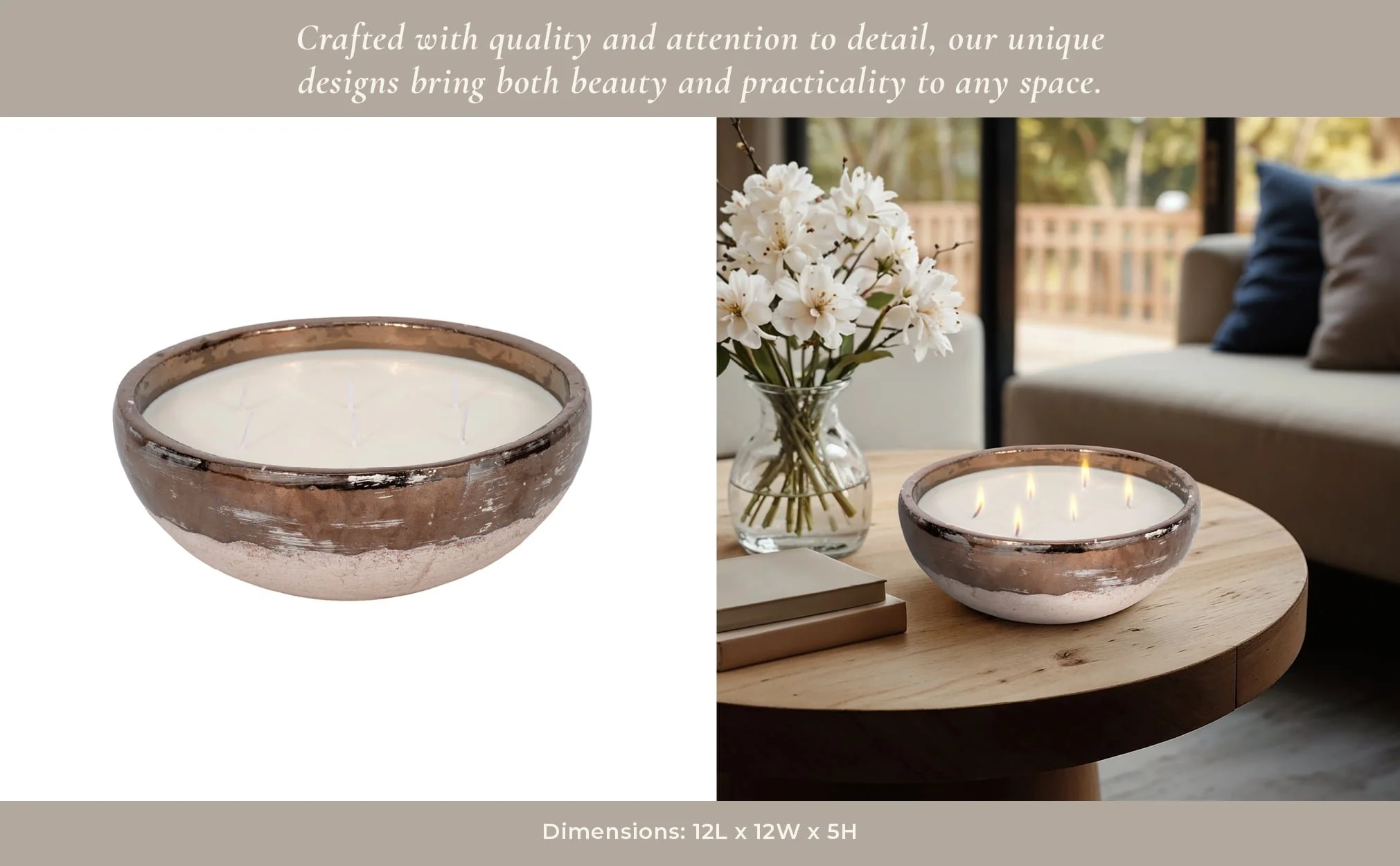12" 57 Oz Pine Bowl Candle, Grey/gold - Image 11