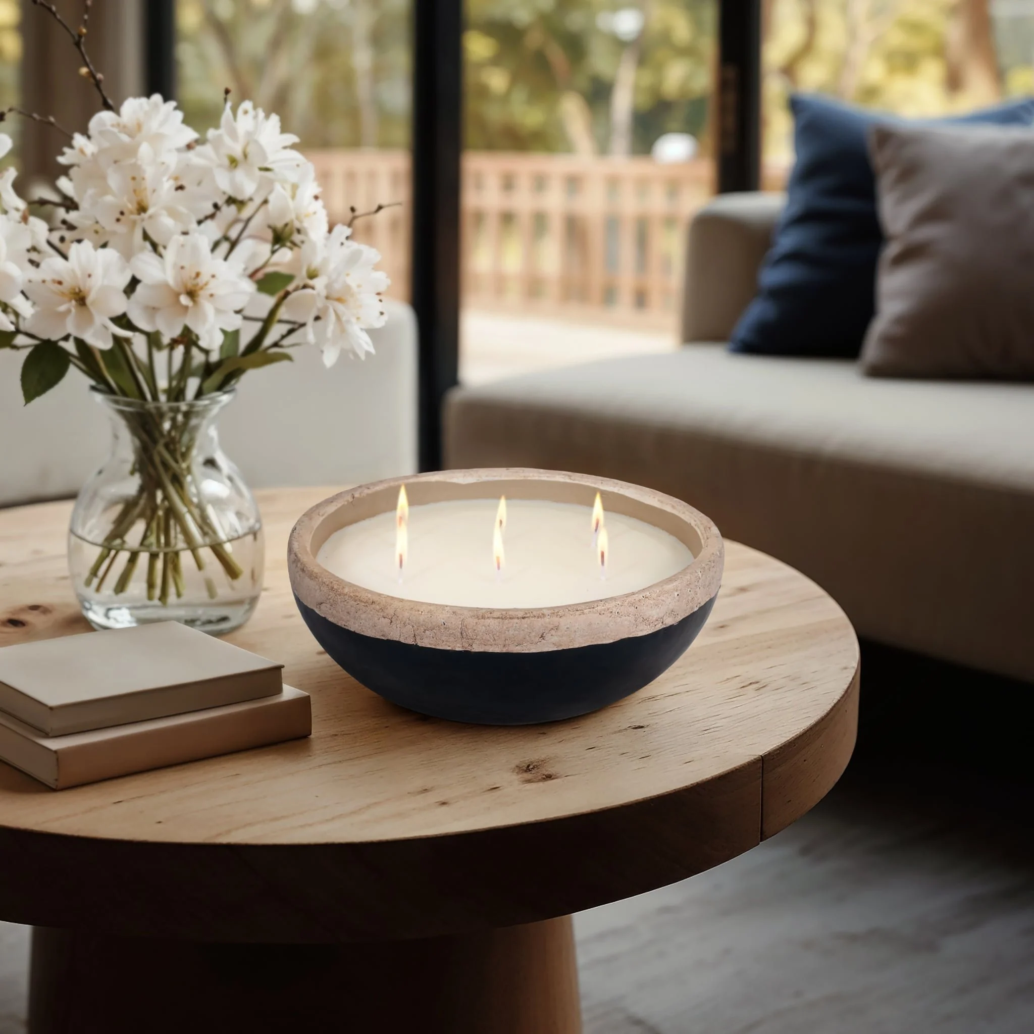 12" 57 Oz Spiced Cranberry Bowl Candle, Dark Blue - Image 10