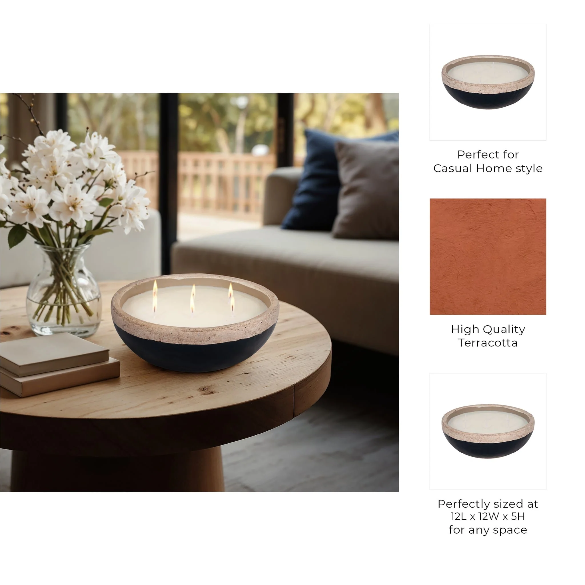 12" 57 Oz Spiced Cranberry Bowl Candle, Dark Blue - Image 9