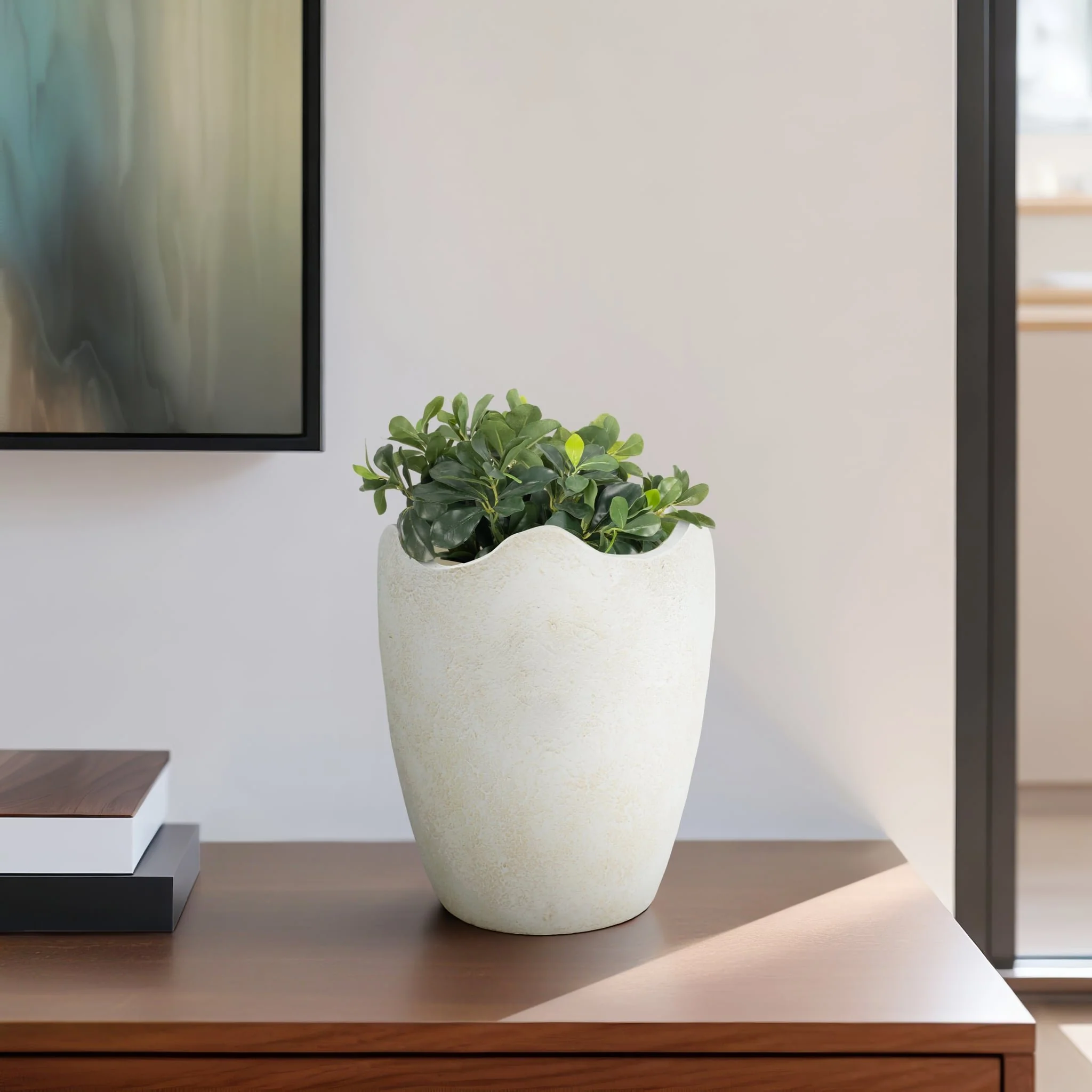 12" Abstract Textured Terracotta Vase, Ivory - Image 11