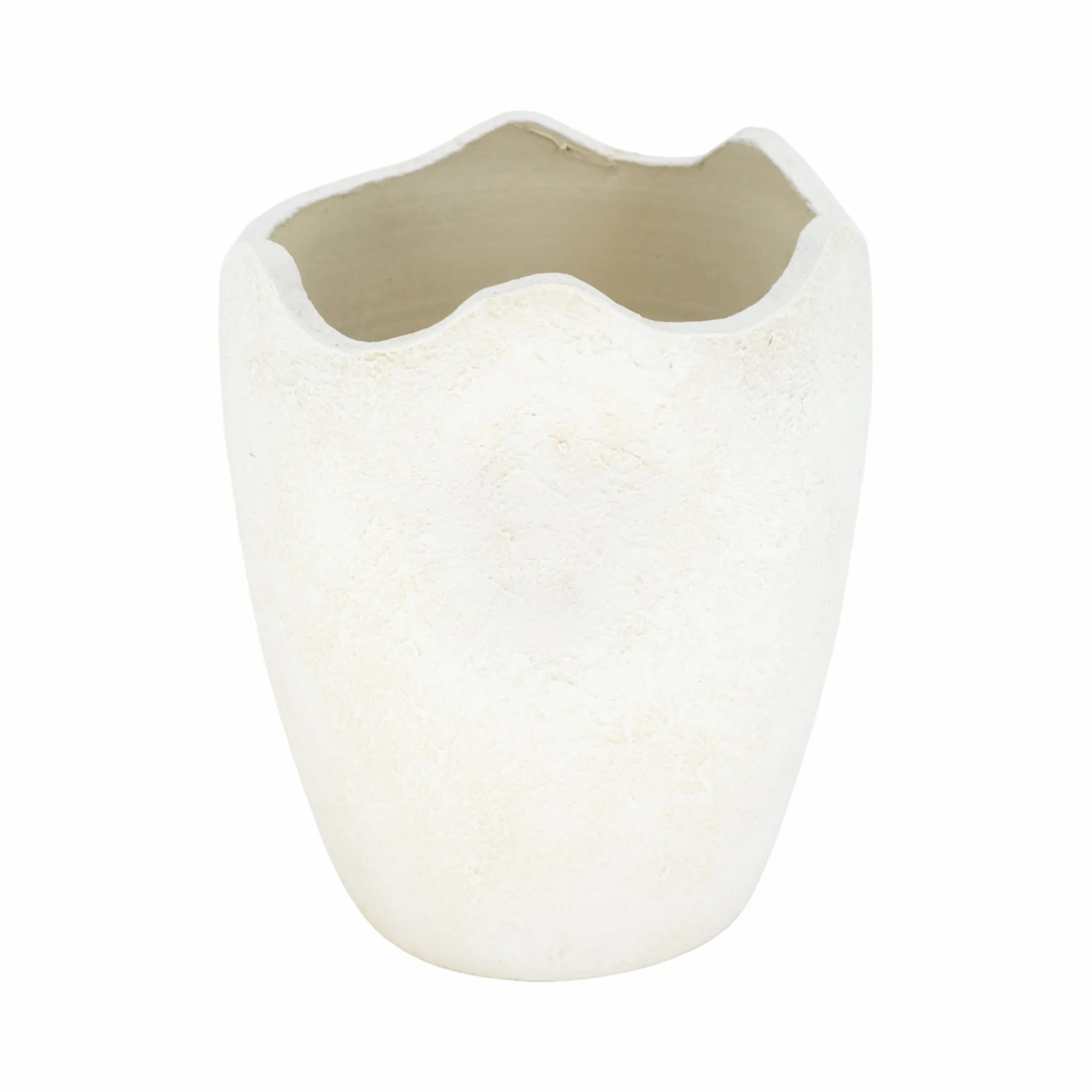 12" Abstract Textured Terracotta Vase, Ivory - Image 2