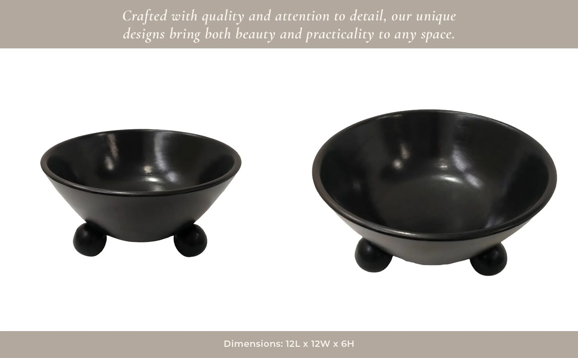 12" Bowl With Ball Feet, Black - Image 14