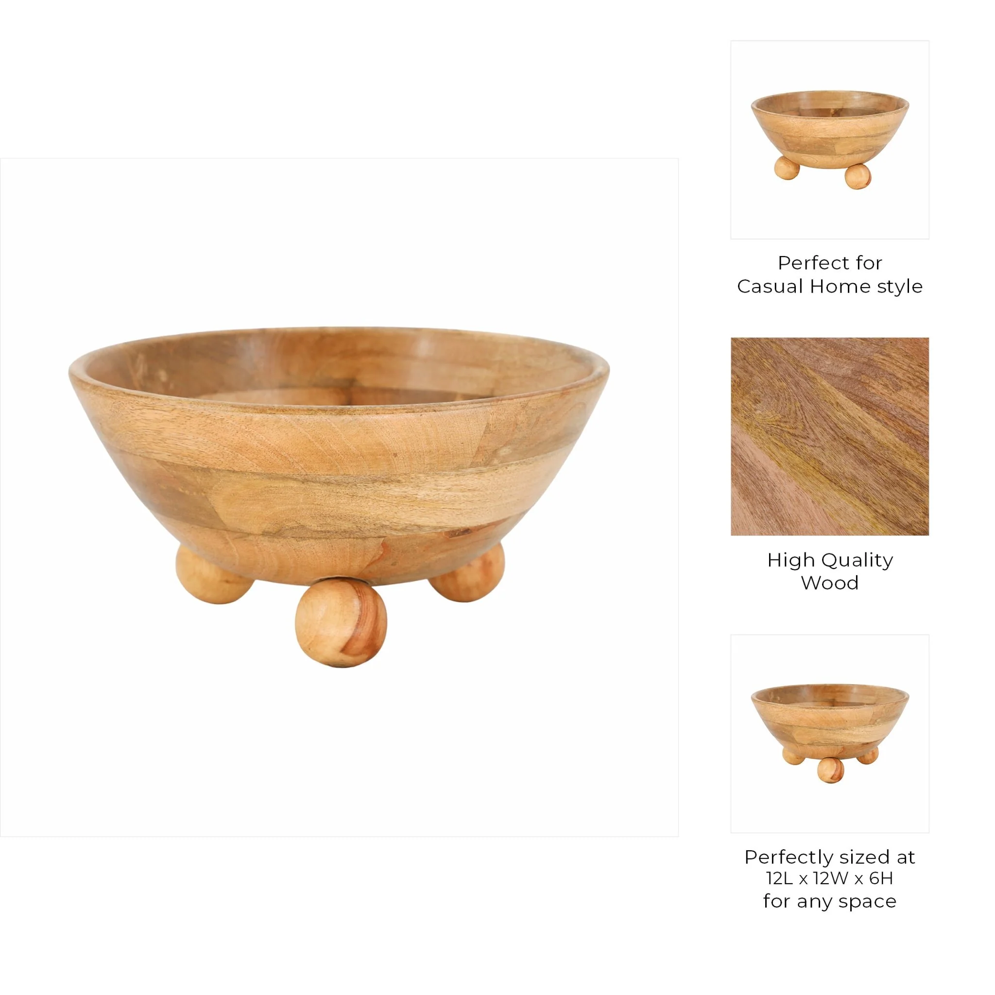 12" Bowl With Ball Feet, Nat - Image 8