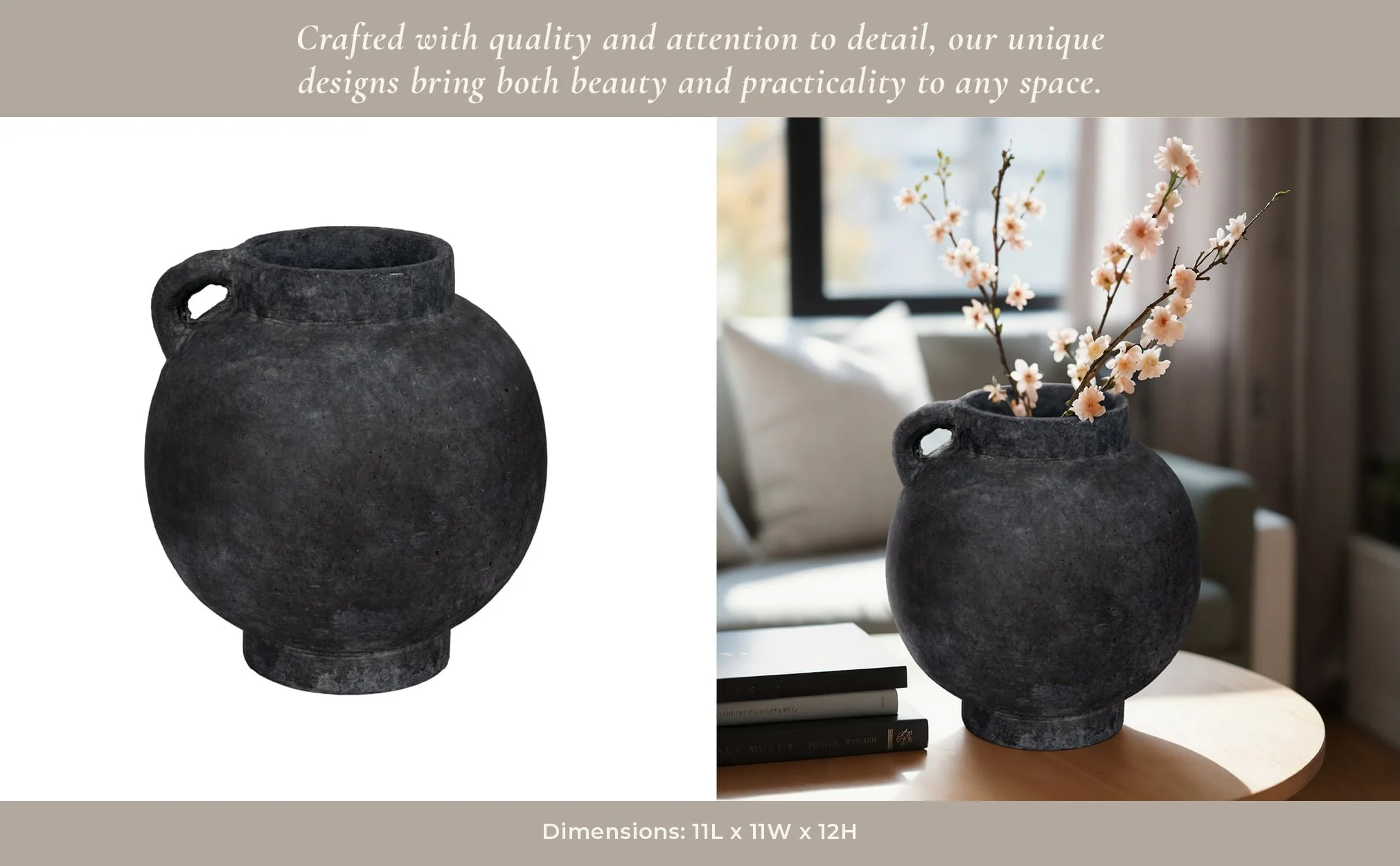 12" Bulbous Jug With Handle, Black - Image 12