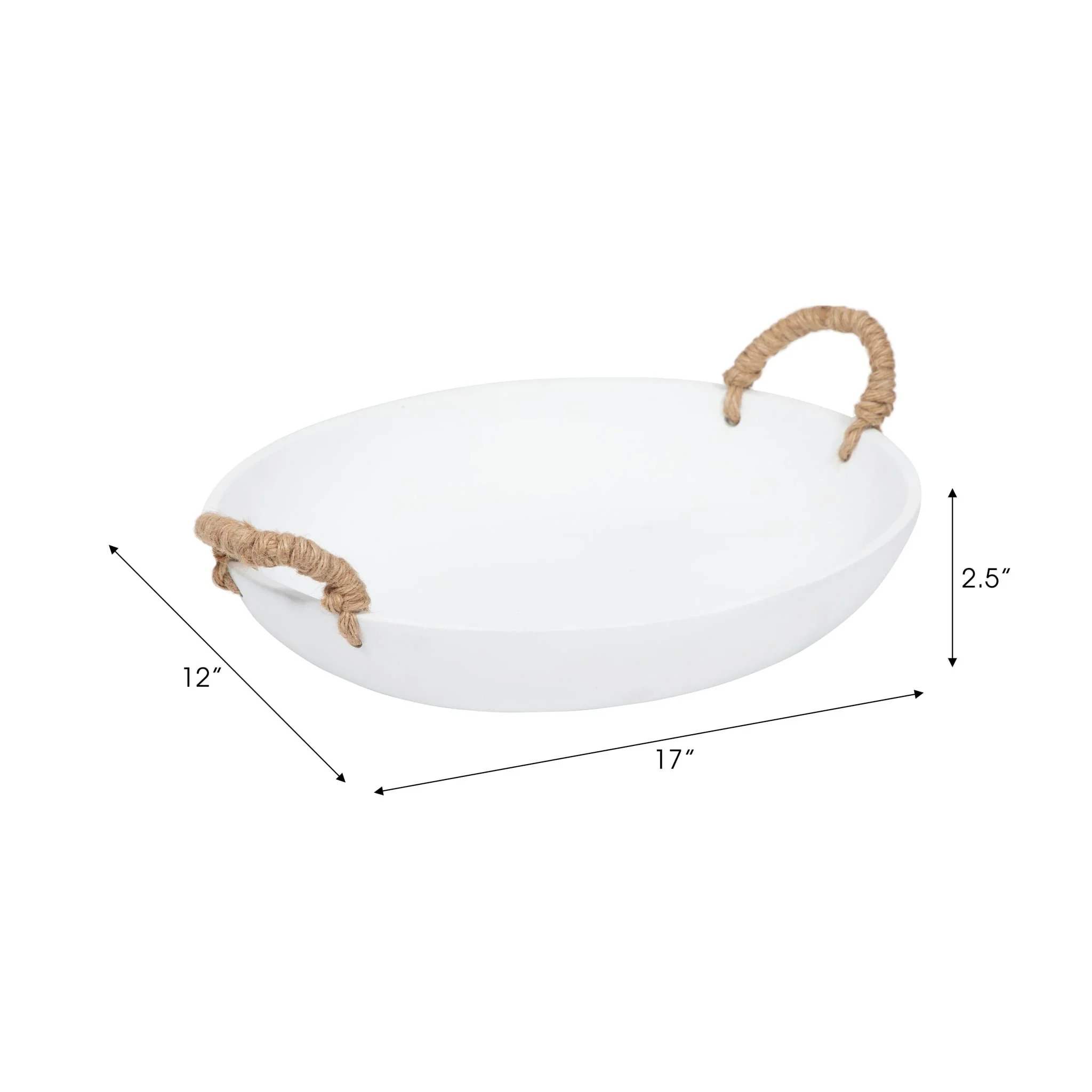 12" Cement Bowl W/ Woven Handles, White - Image 8