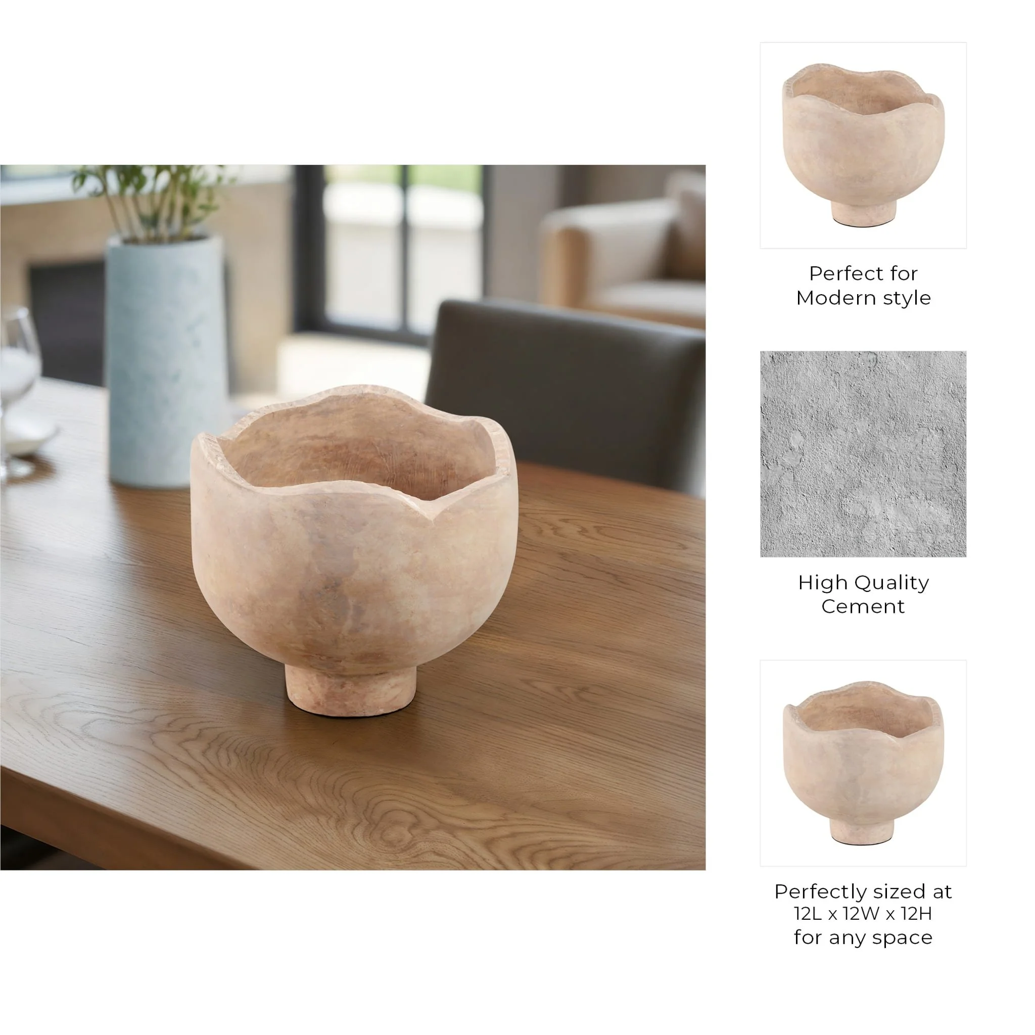 12" Cement Rounded Bowl, Ivory - Image 9