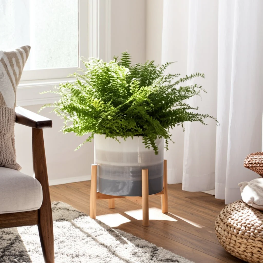 12" Ceramic Planter W/ Wood Stand, Beige Mix - Image 13