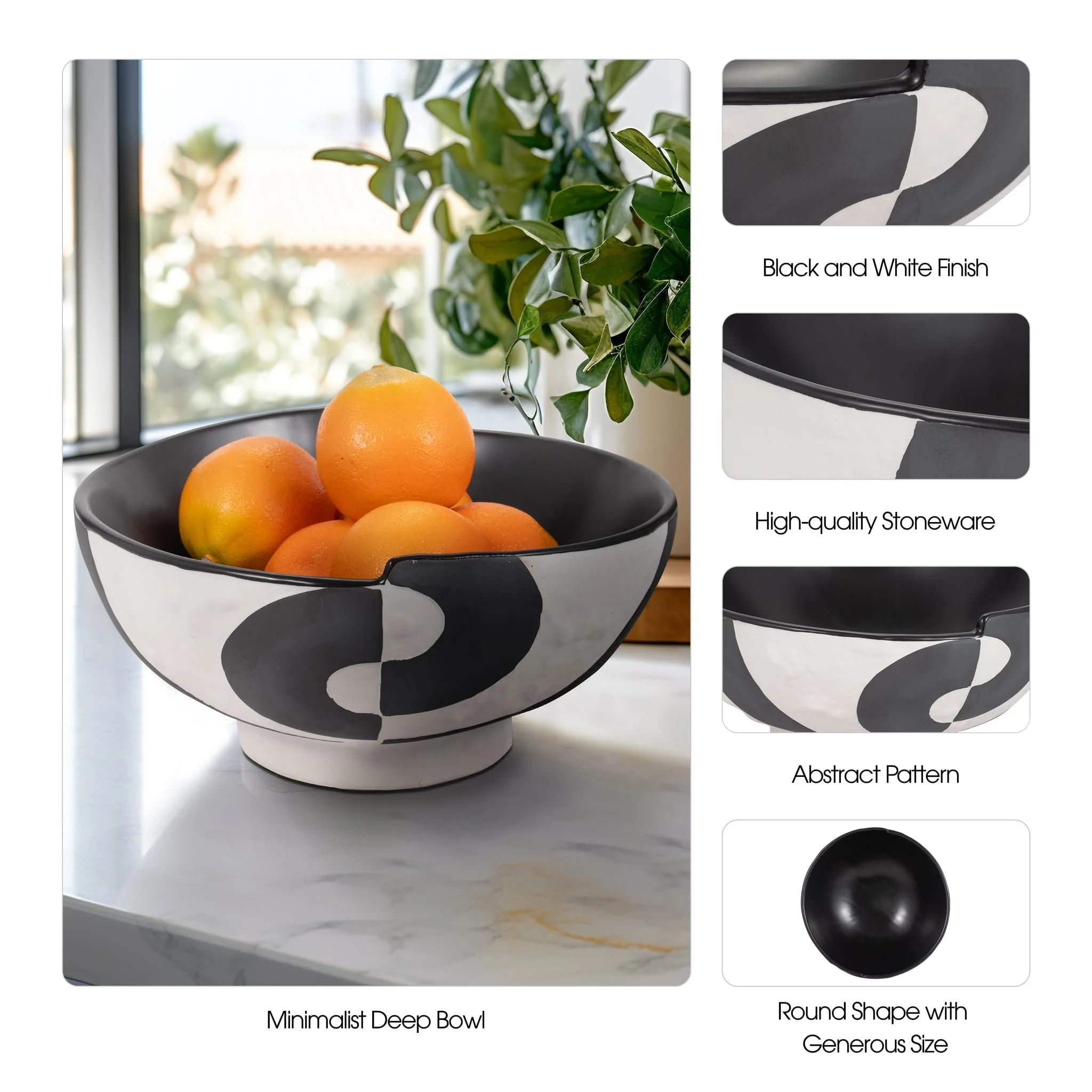12" Contemporary Deep Bowl, Black/white - Image 9