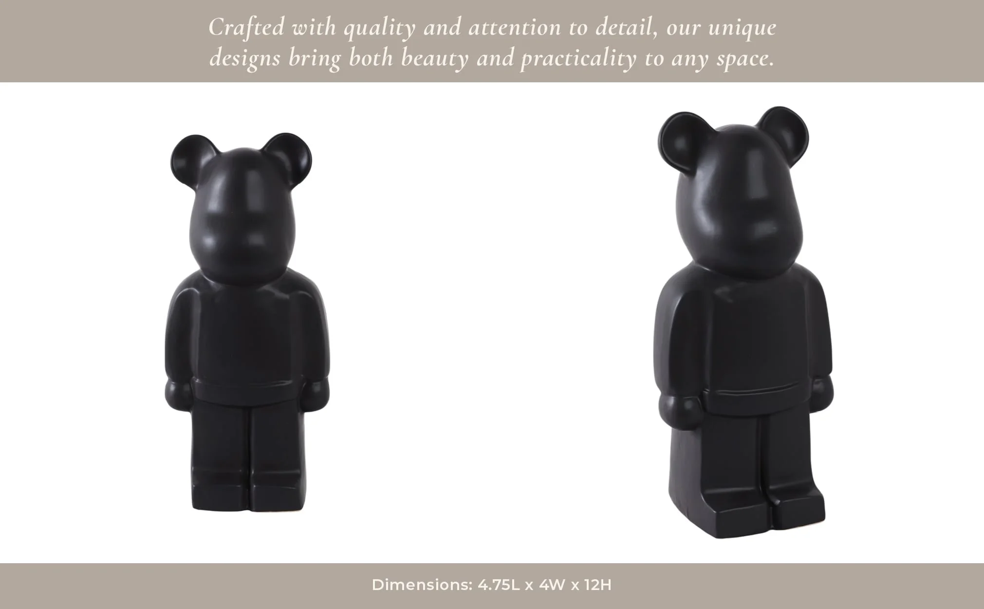 12" Deco Bear Figure, Black - Image 11