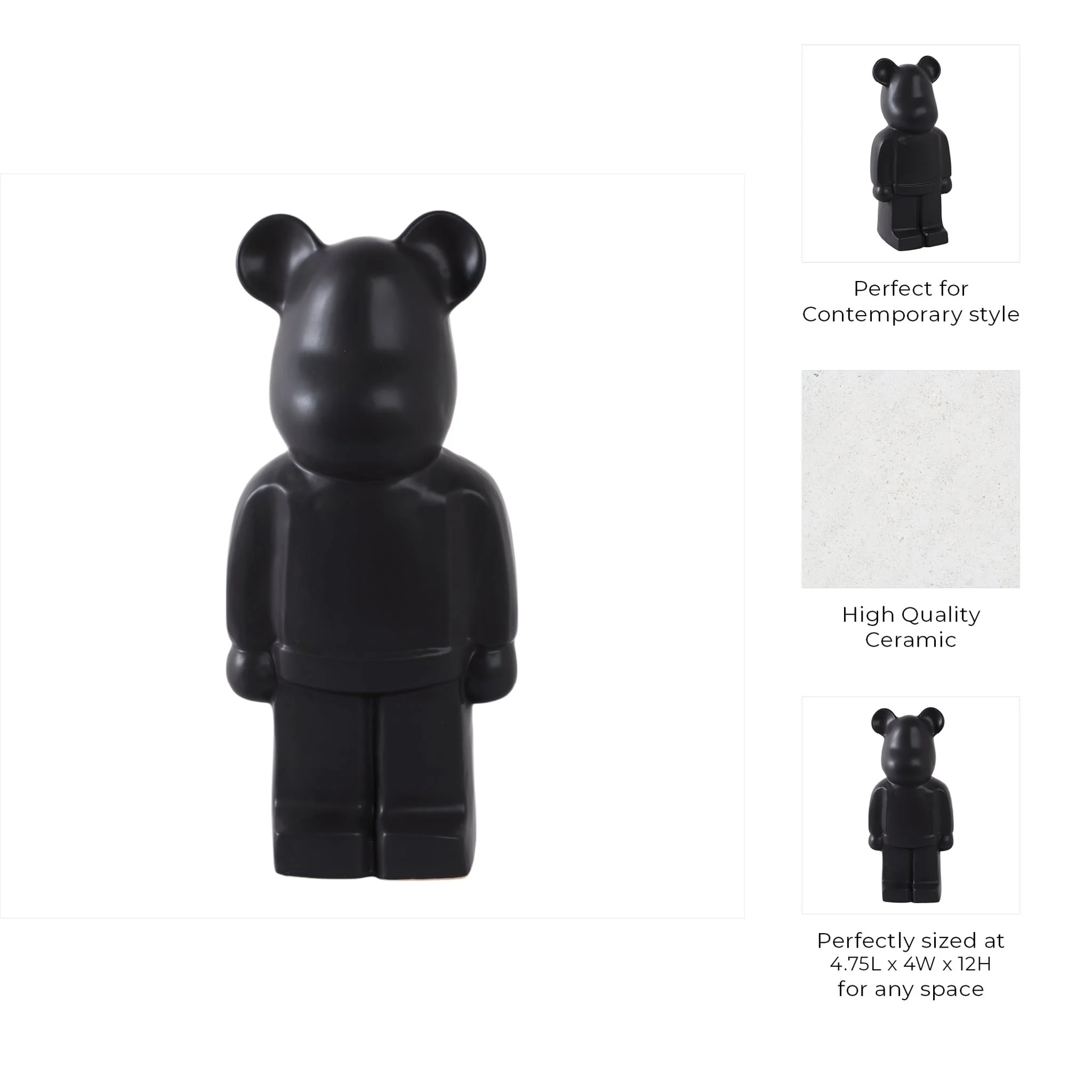 12" Deco Bear Figure, Black - Image 9