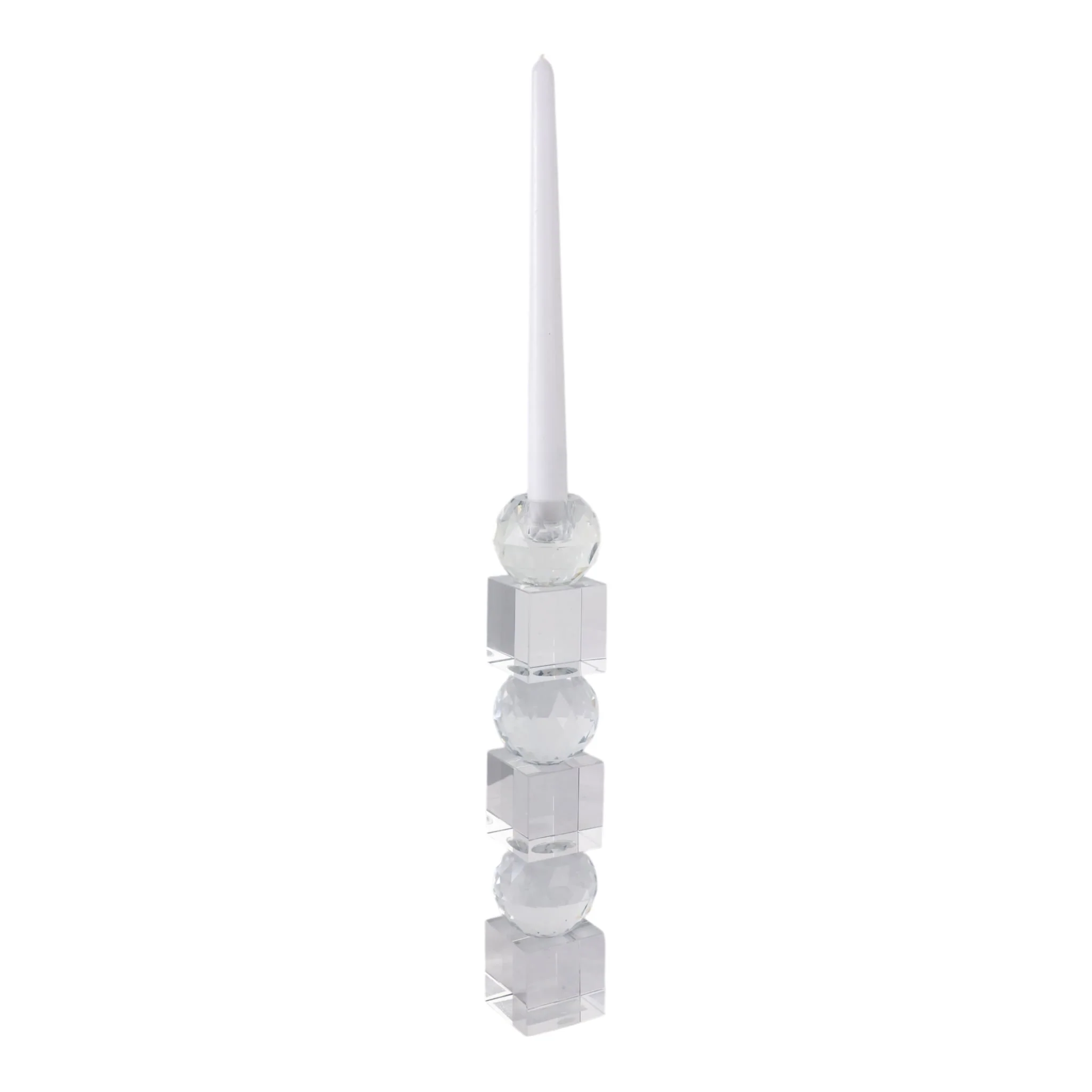 12" Faceted Crystal Orbs Crystal Taperholder, Clea - Image 2