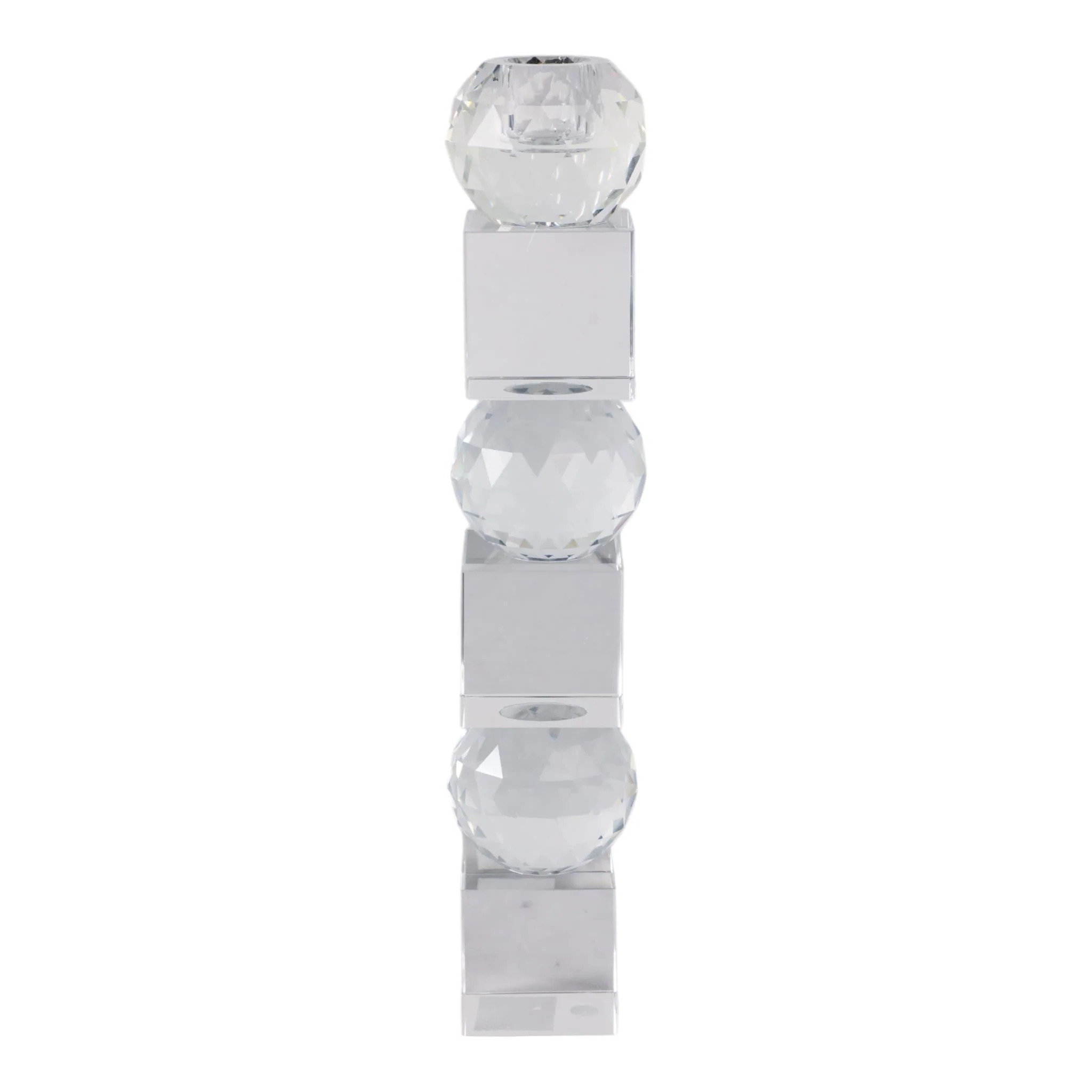 12" Faceted Crystal Orbs Crystal Taperholder, Clea - Image 3