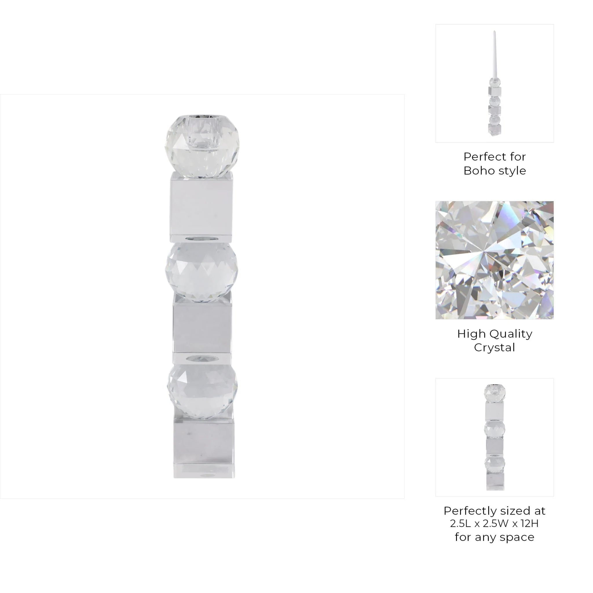 12" Faceted Crystal Orbs Crystal Taperholder, Clea - Image 9