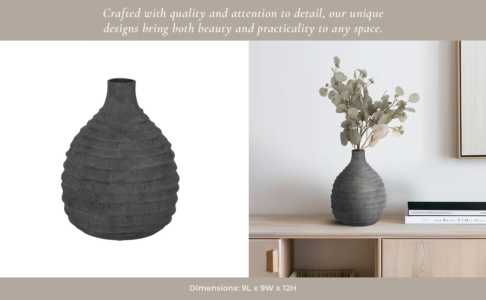 12" Faded Ribbed Bulbous Vase, Black - Image 10