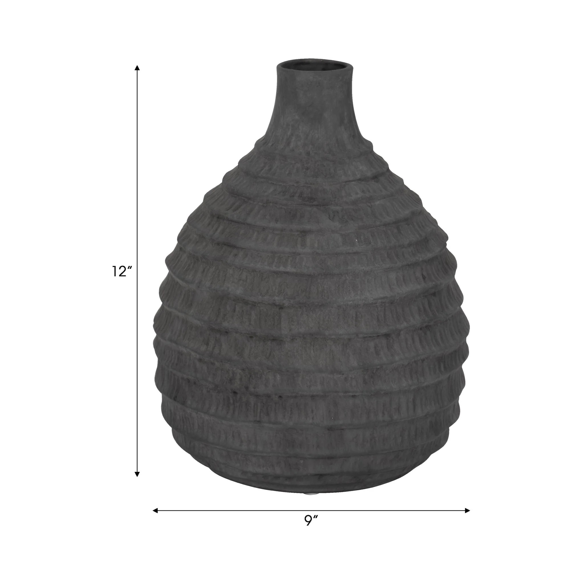 12" Faded Ribbed Bulbous Vase, Black - Image 7