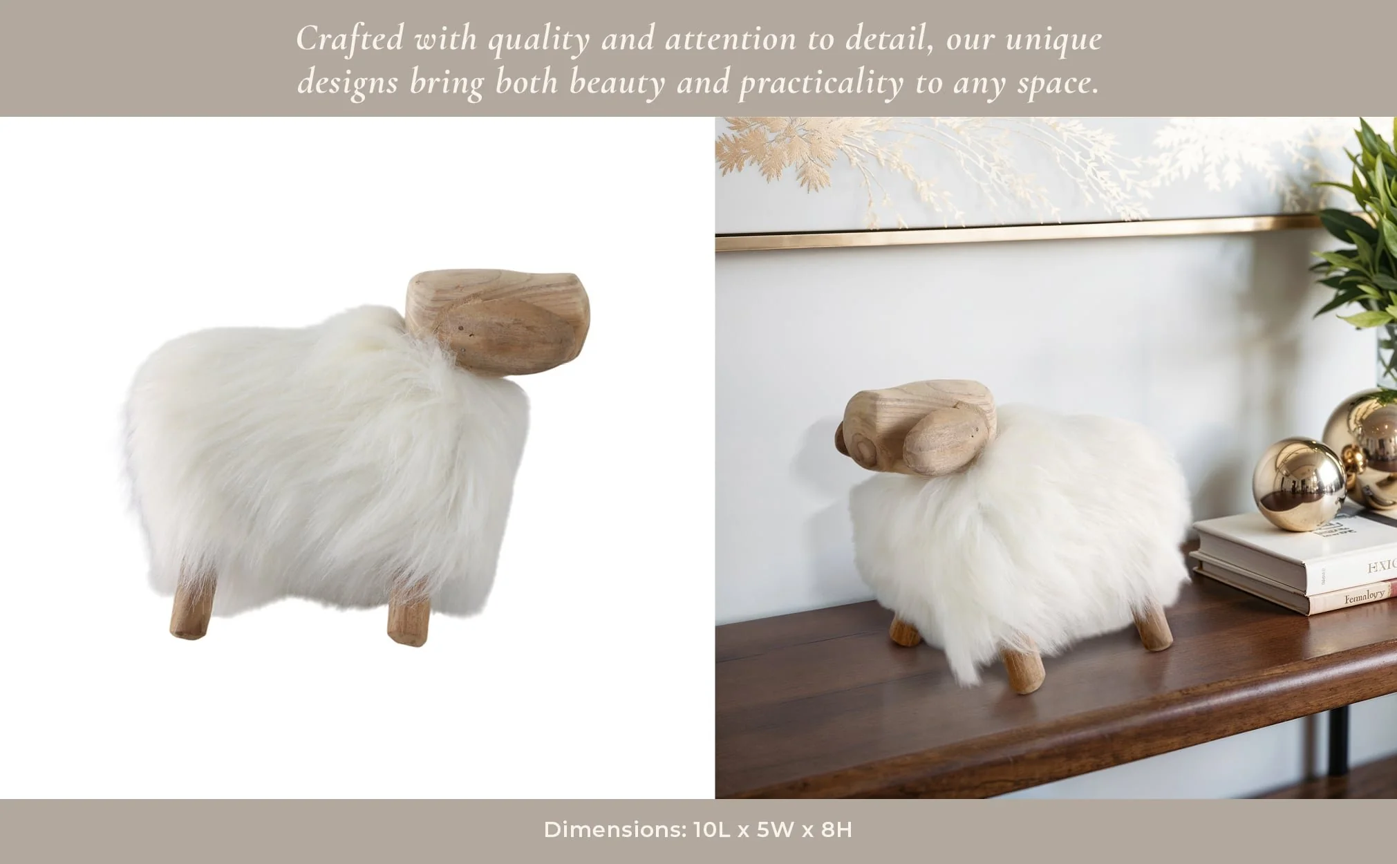 12" Faux Fur Sheep, White/natural - Image 11