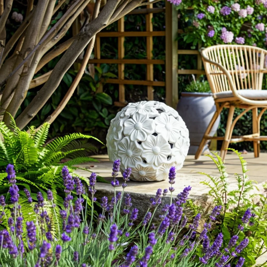 12" Flower Cut-out Garden Orb, White - Image 10