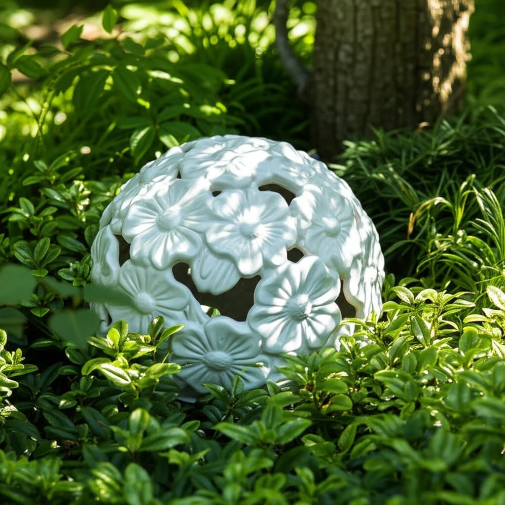 12" Flower Cut-out Garden Orb, White - Image 11