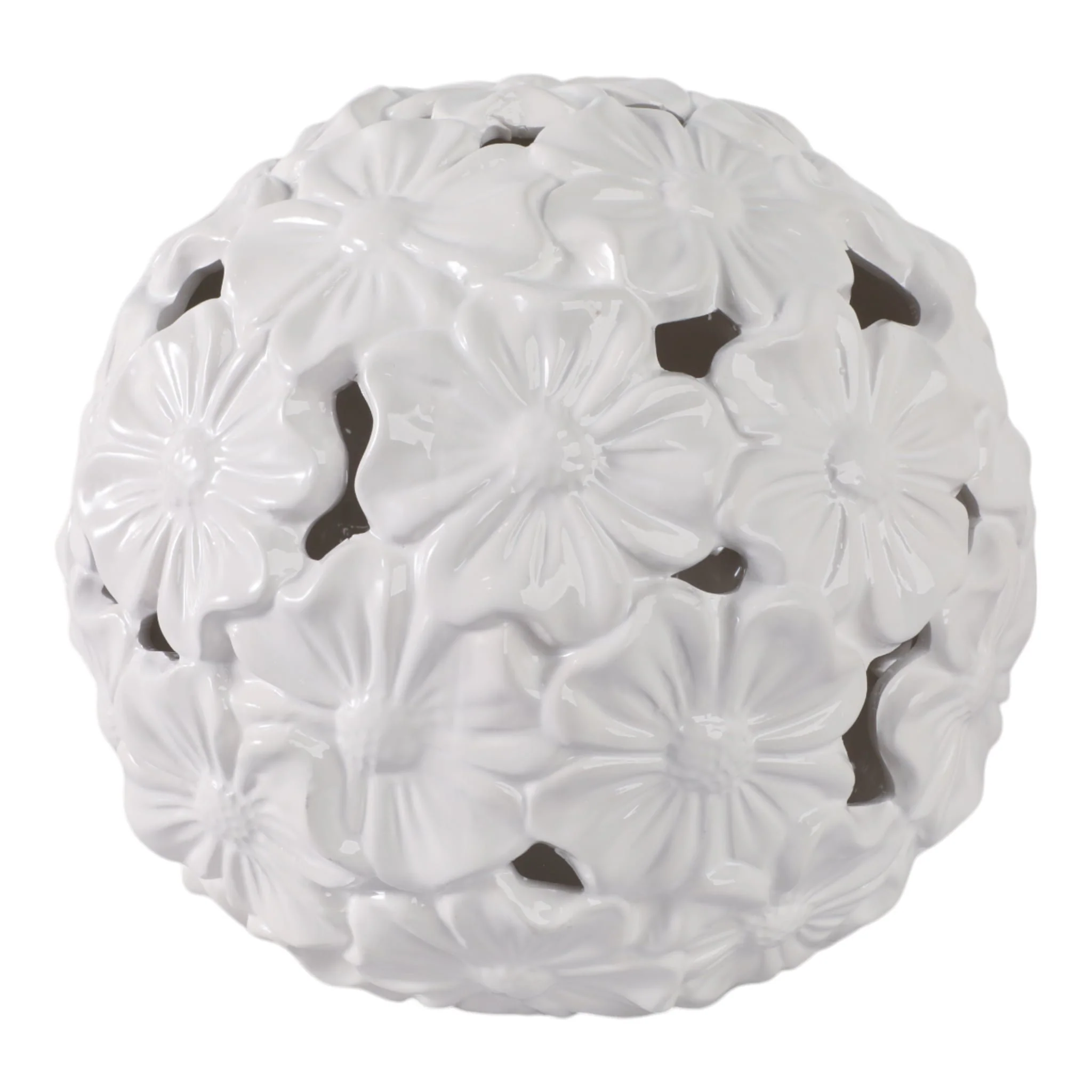 12" Flower Cut-out Garden Orb, White - Image 2