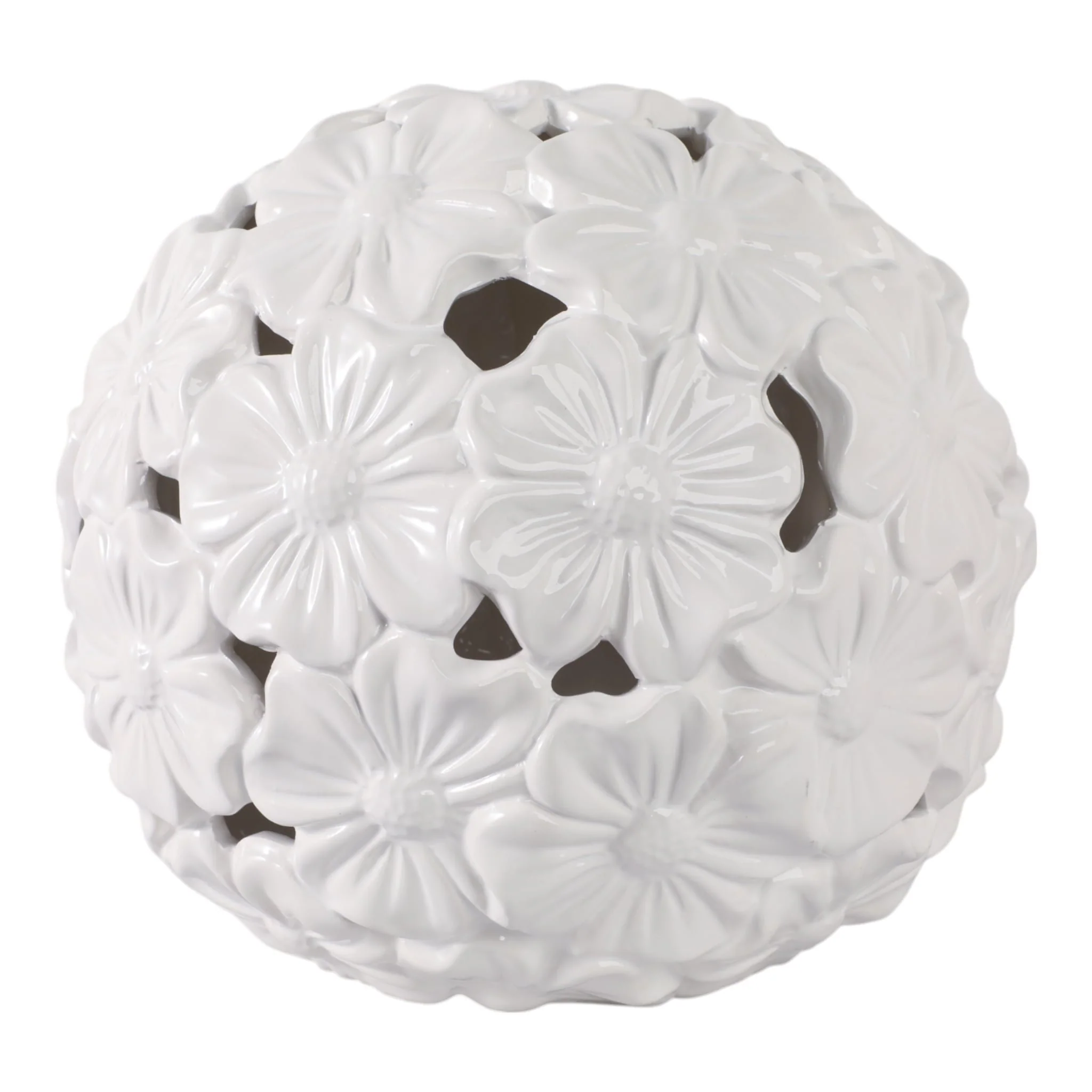 12" Flower Cut-out Garden Orb, White - Image 3