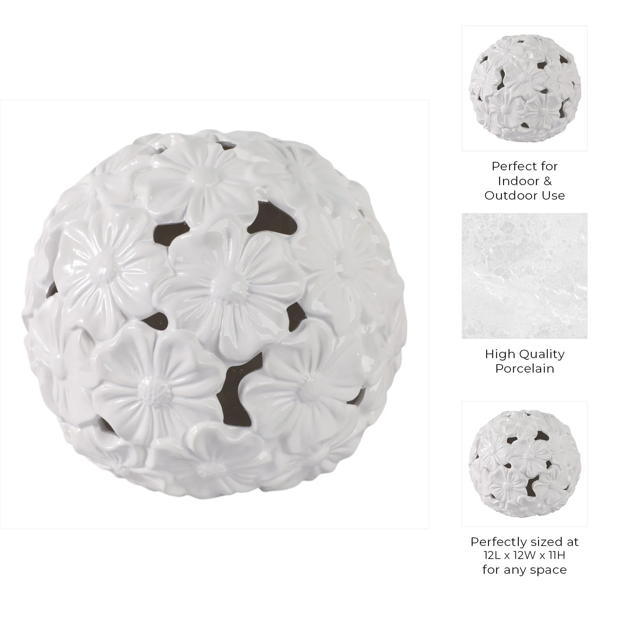 12" Flower Cut-out Garden Orb, White - Image 9
