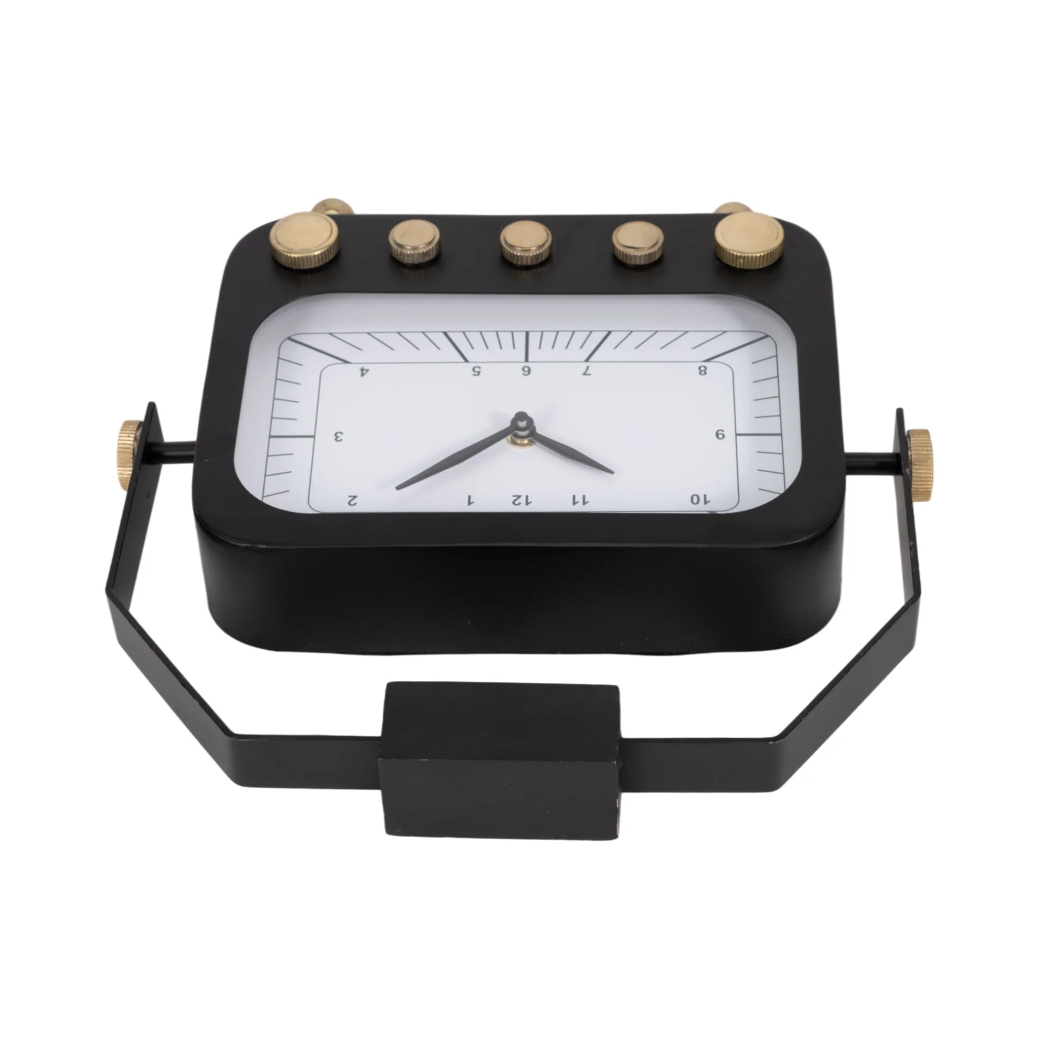 12" Footed Clock With Handle, Black/gold - Image 7