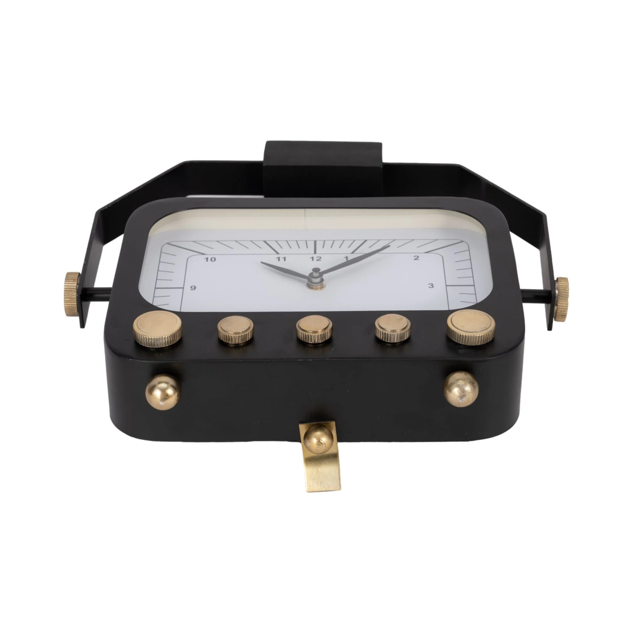 12" Footed Clock With Handle, Black/gold - Image 8