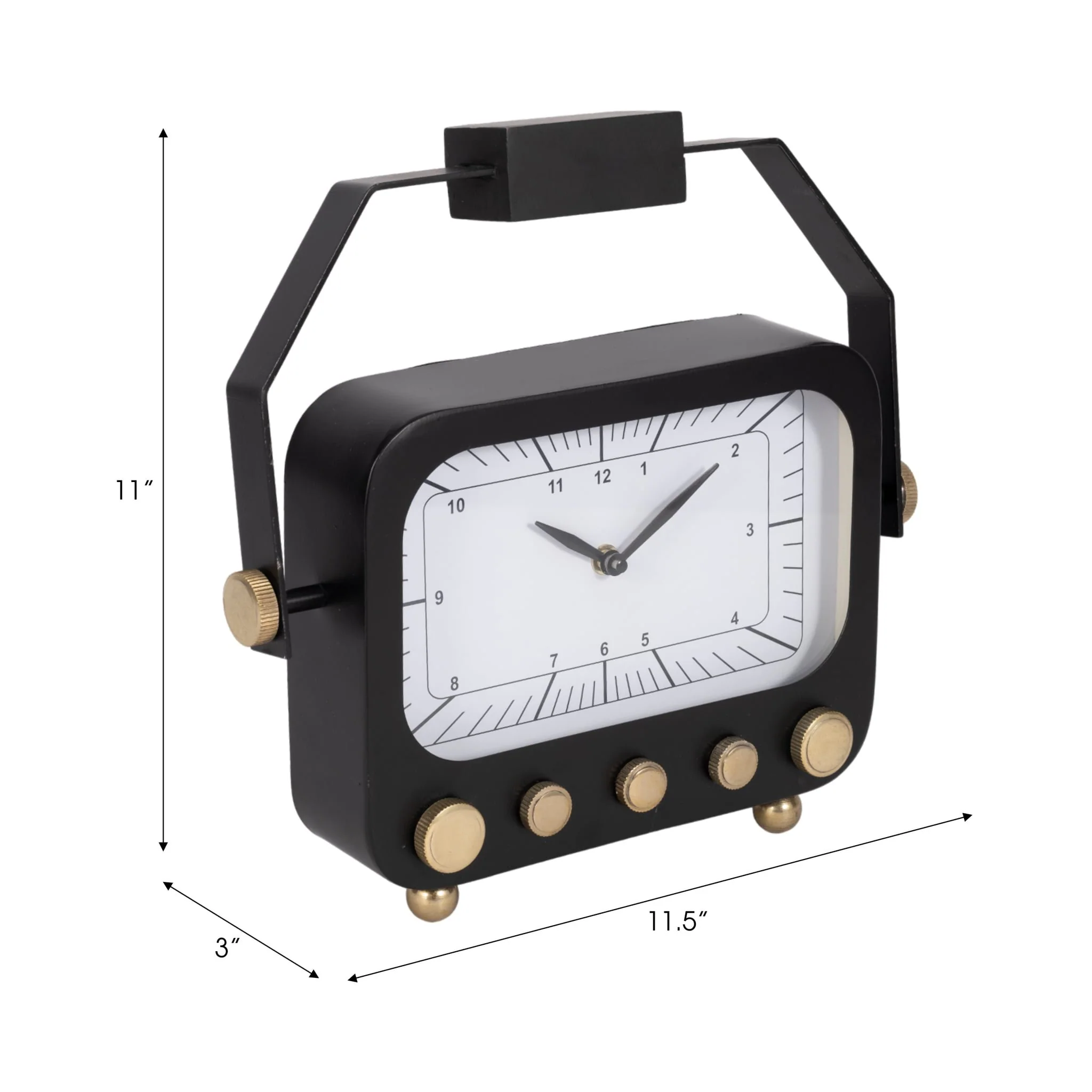 12" Footed Clock With Handle, Black/gold - Image 9