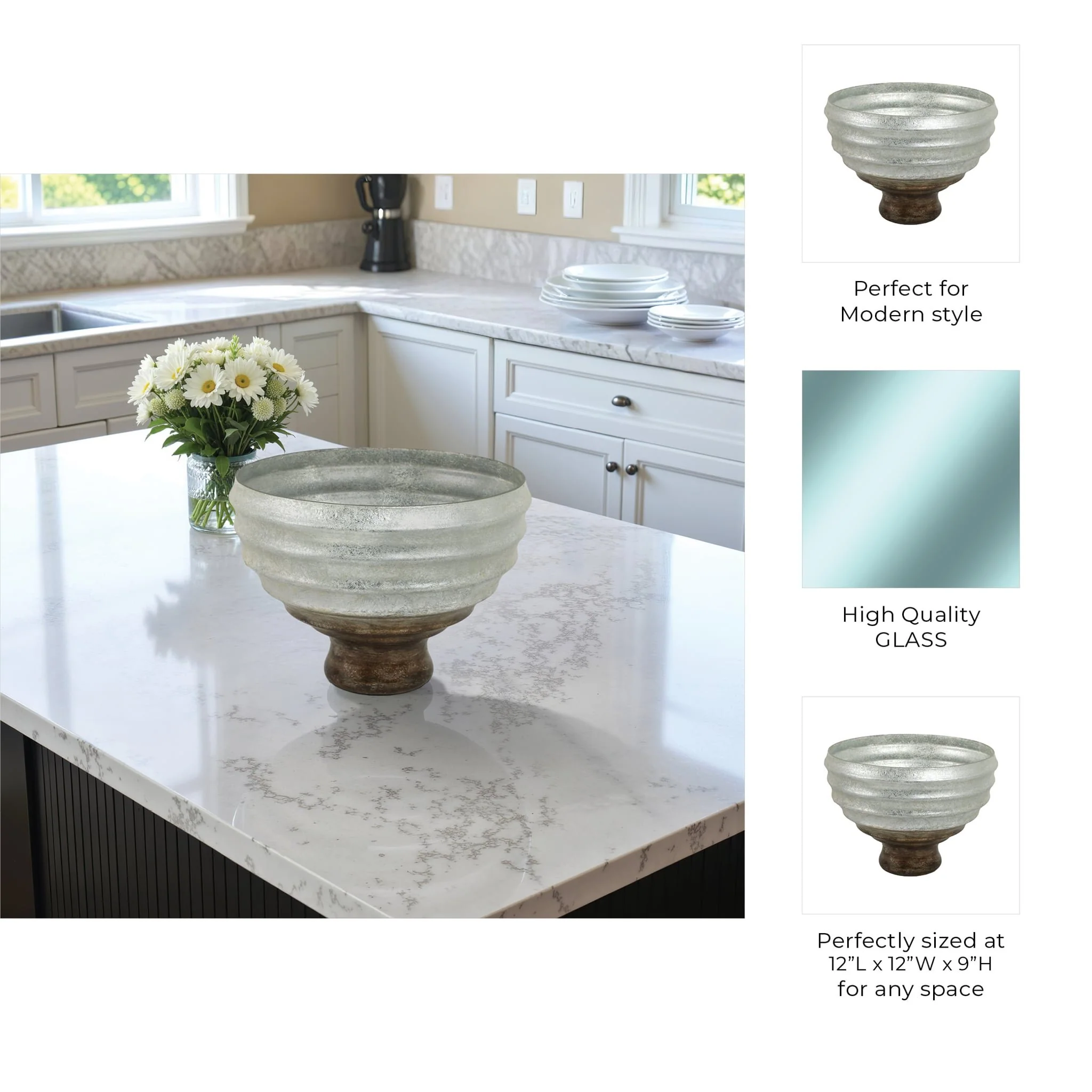 12" Glass Pedestal Bowl Ombre Finish, Multi - Image 9