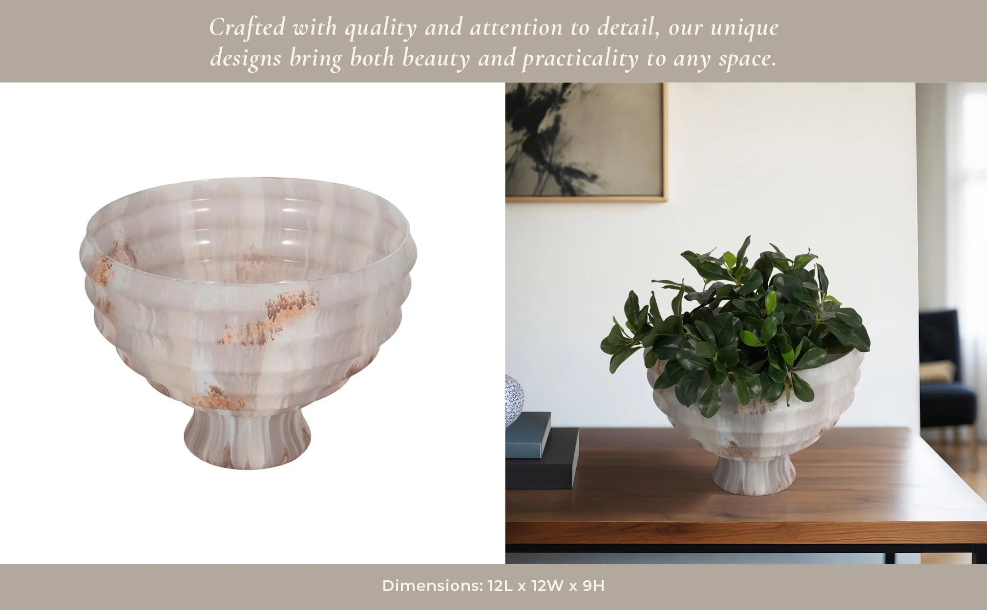 12" Glass Pedestal Bowl Opal Finish, Ivory Multi - Image 11