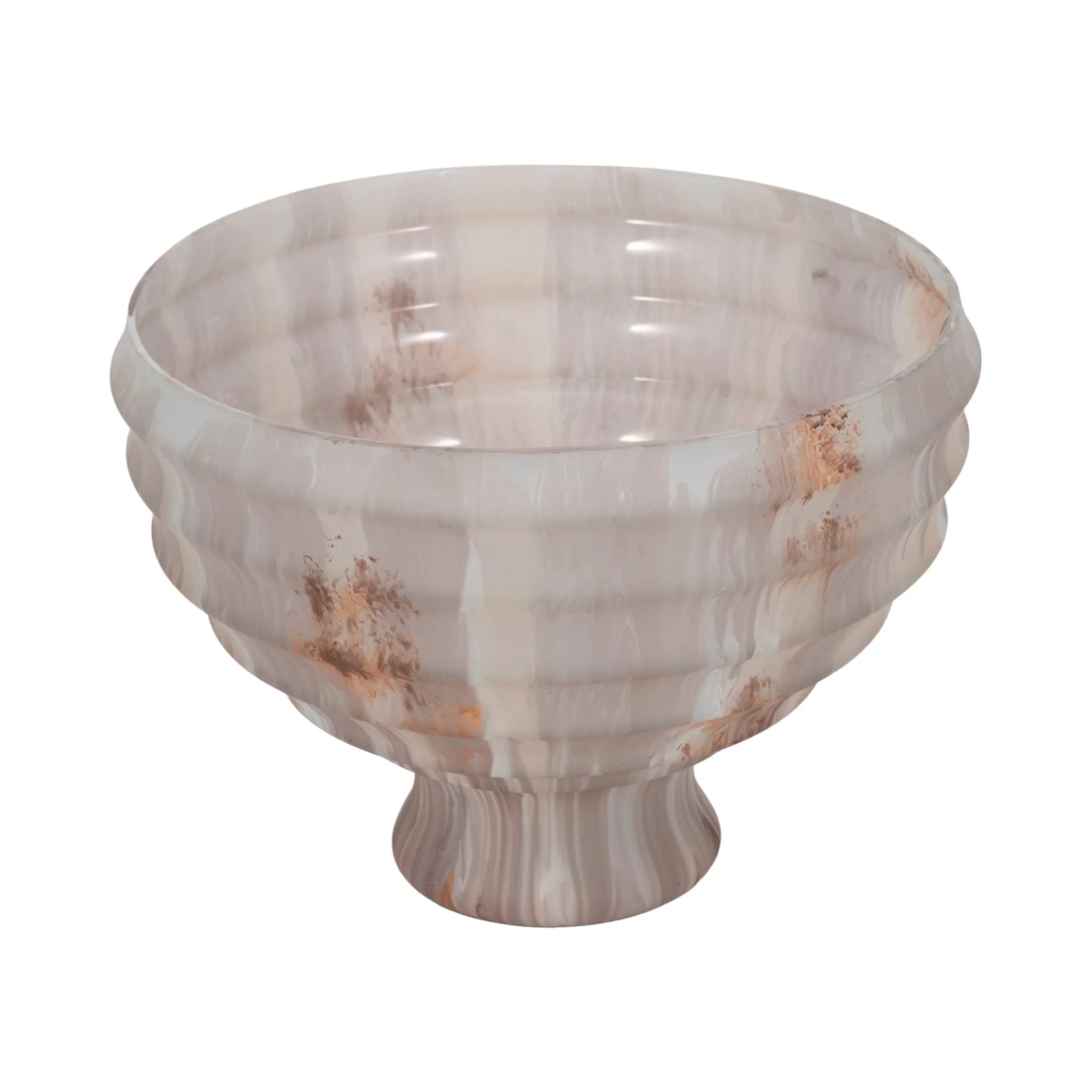 12" Glass Pedestal Bowl Opal Finish, Ivory Multi - Image 3