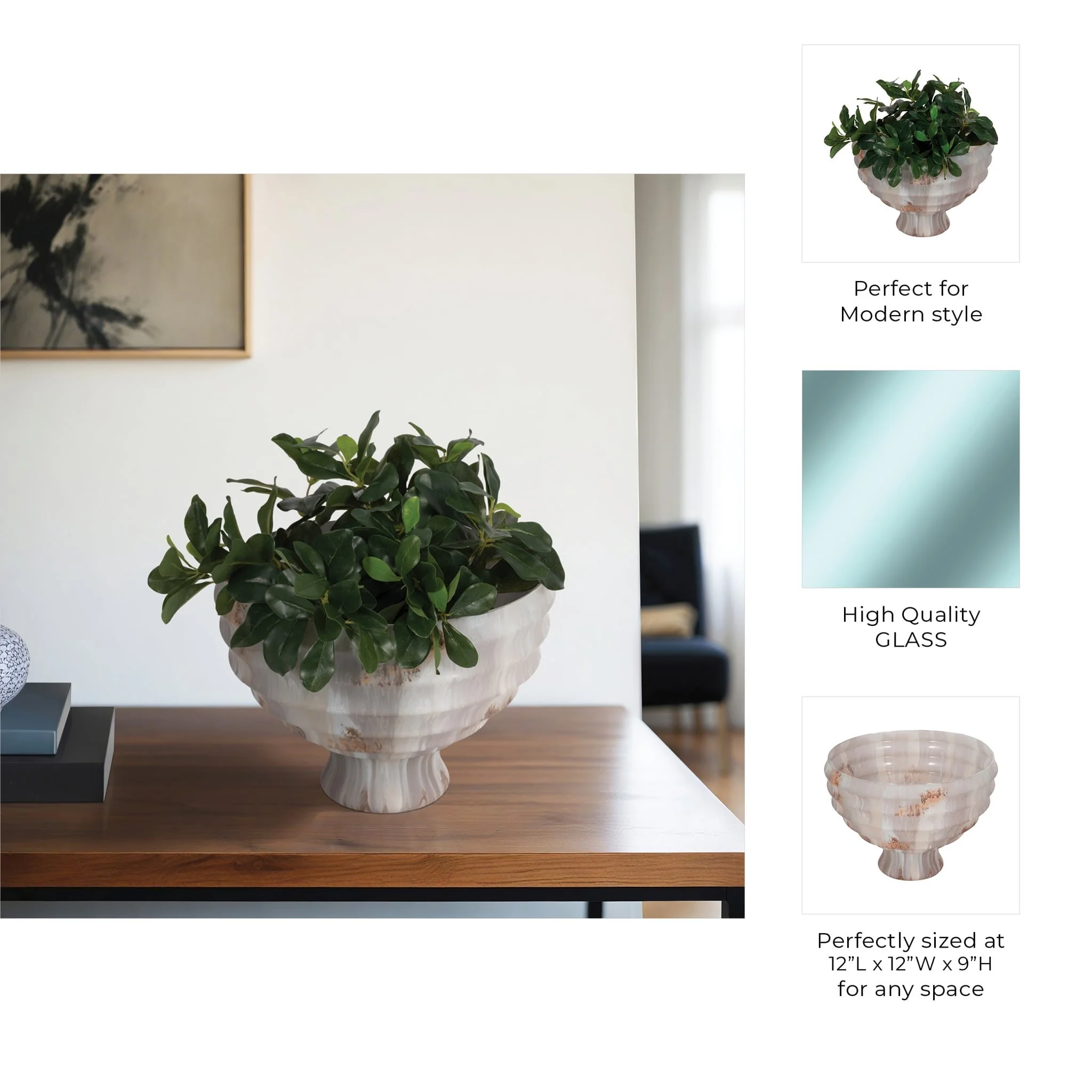12" Glass Pedestal Bowl Opal Finish, Ivory Multi - Image 9