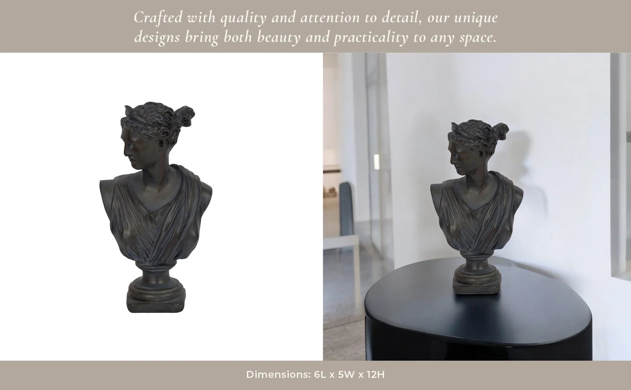 12" Grecian Bust Distressed Resin, Bronze - Image 12