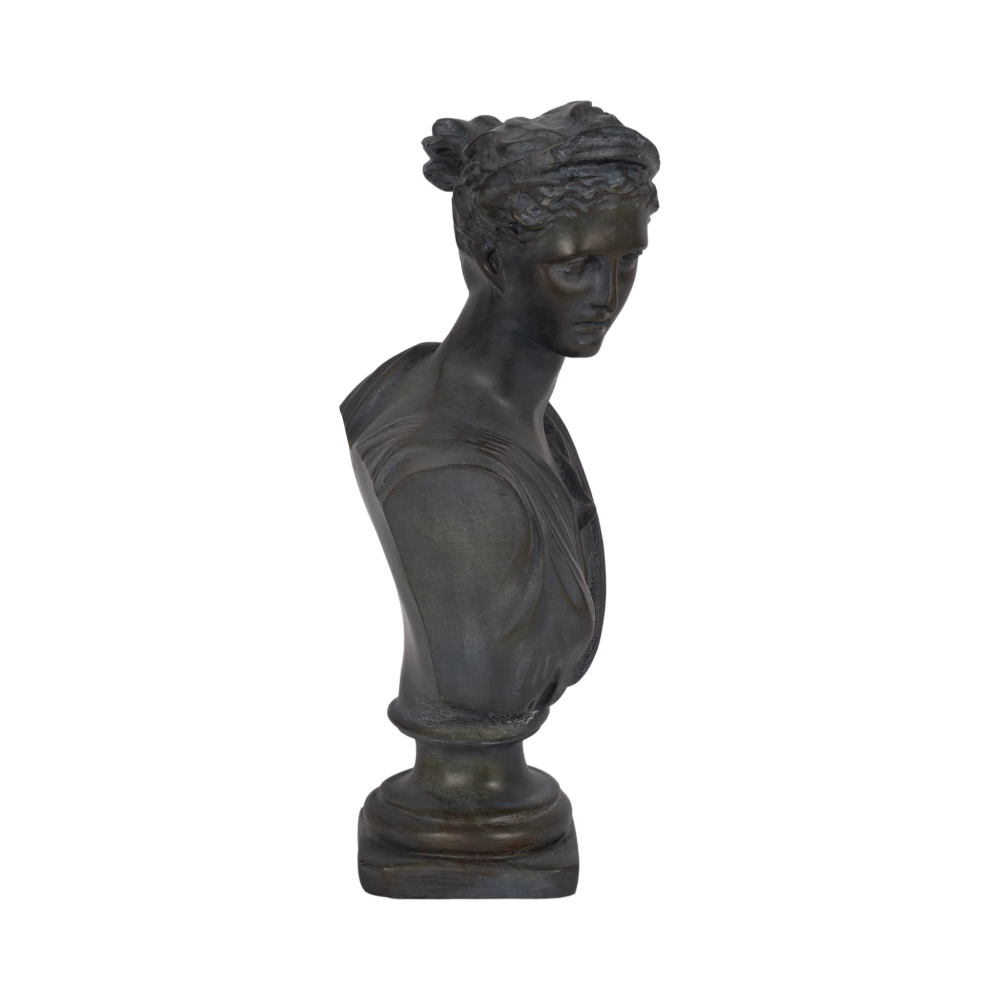 12" Grecian Bust Distressed Resin, Bronze - Image 3