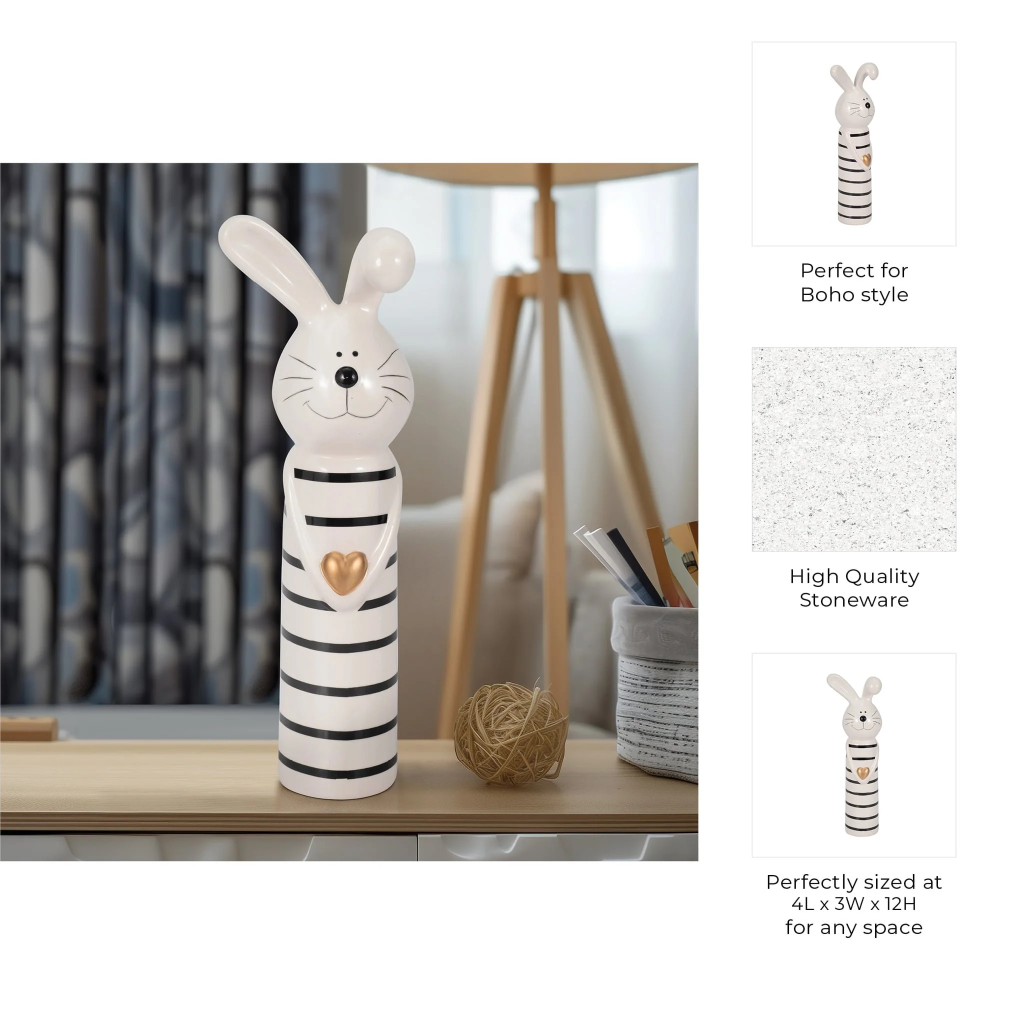12" Lines Bunny With Gold Heart, White/black - Image 10