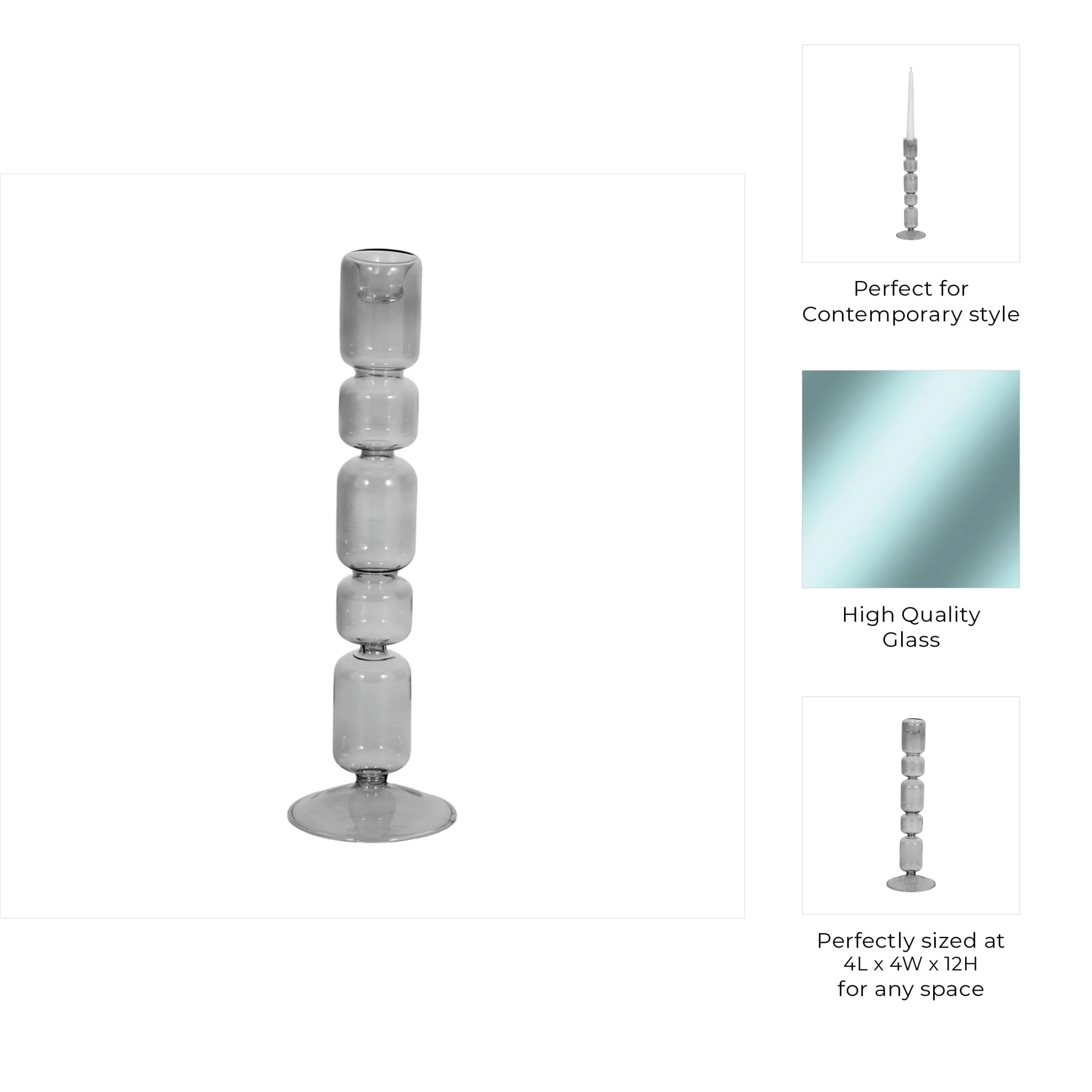 12" Mixed Bubble Taper Candleholder, Smoke - Image 9