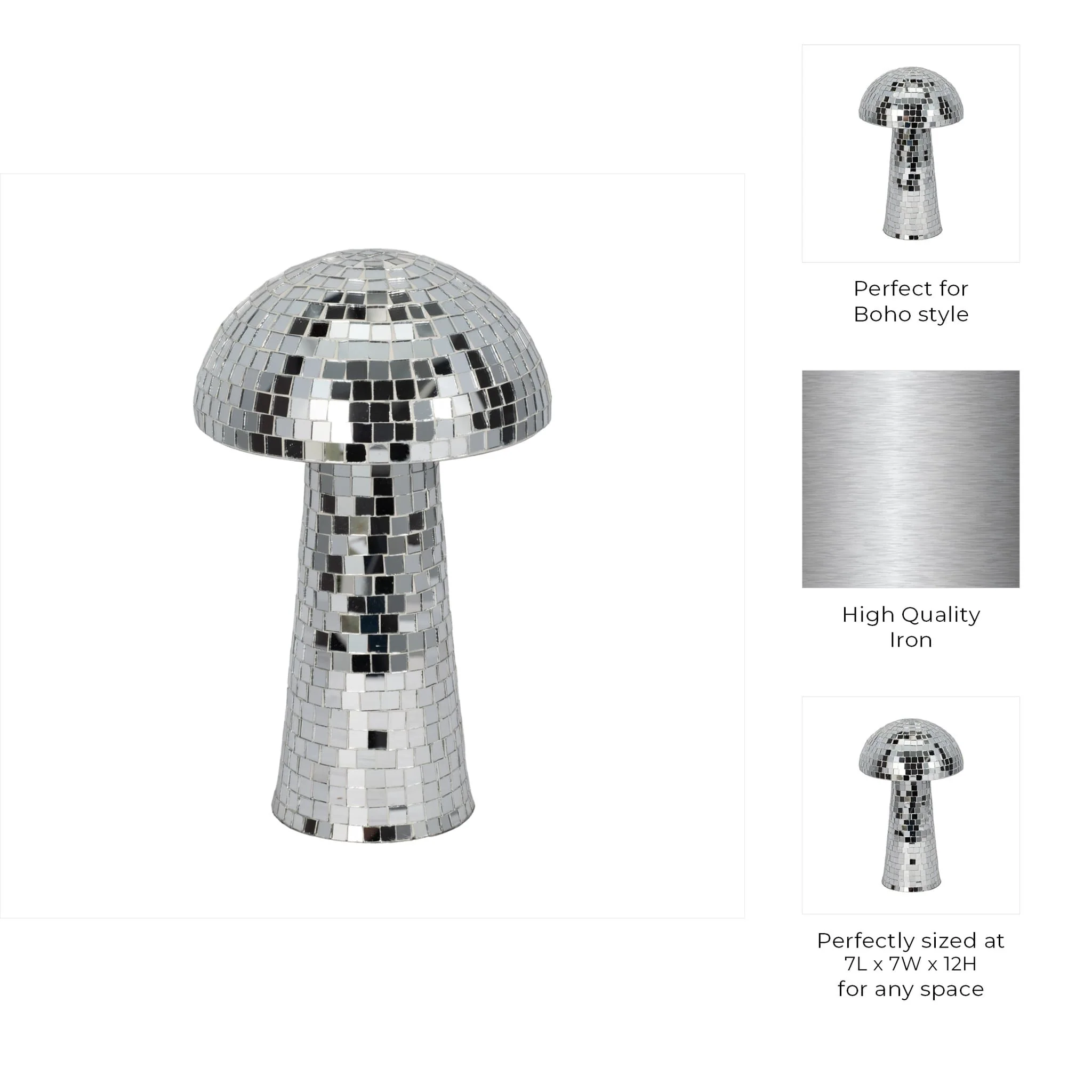 12" Mosaic Mushroom, Silver - Image 8