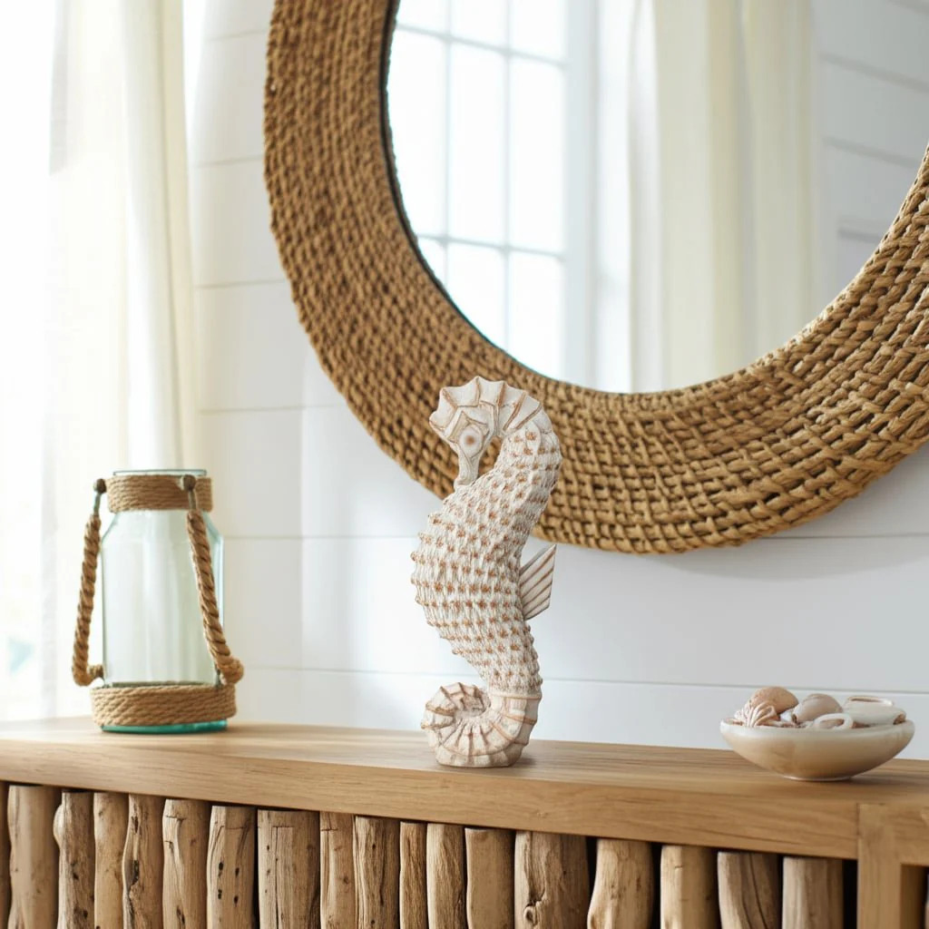 12" Resin Wicker Seahorse, White - Image 11
