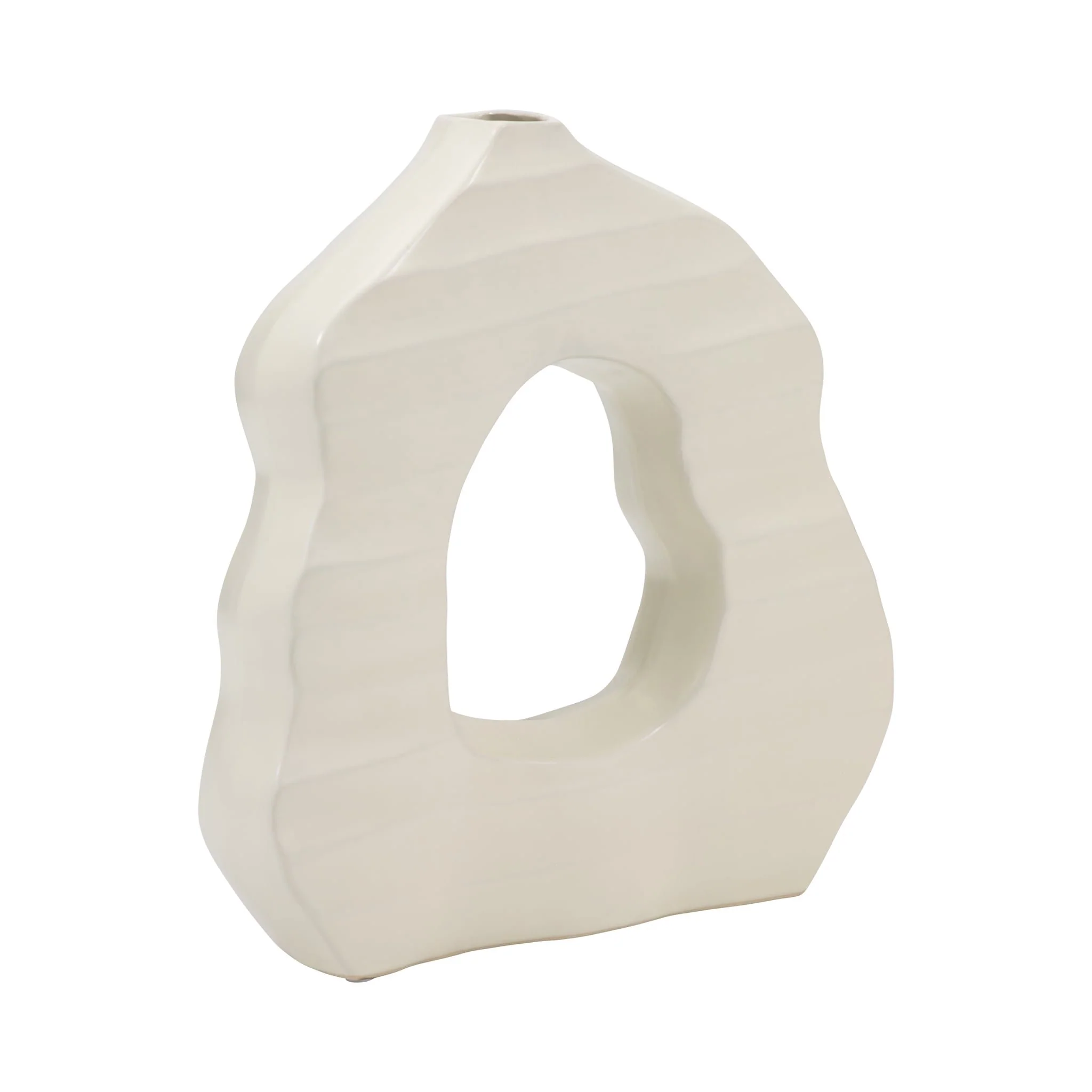 12" Ribbed Open-cut Out Vase, Ivory - Image 3