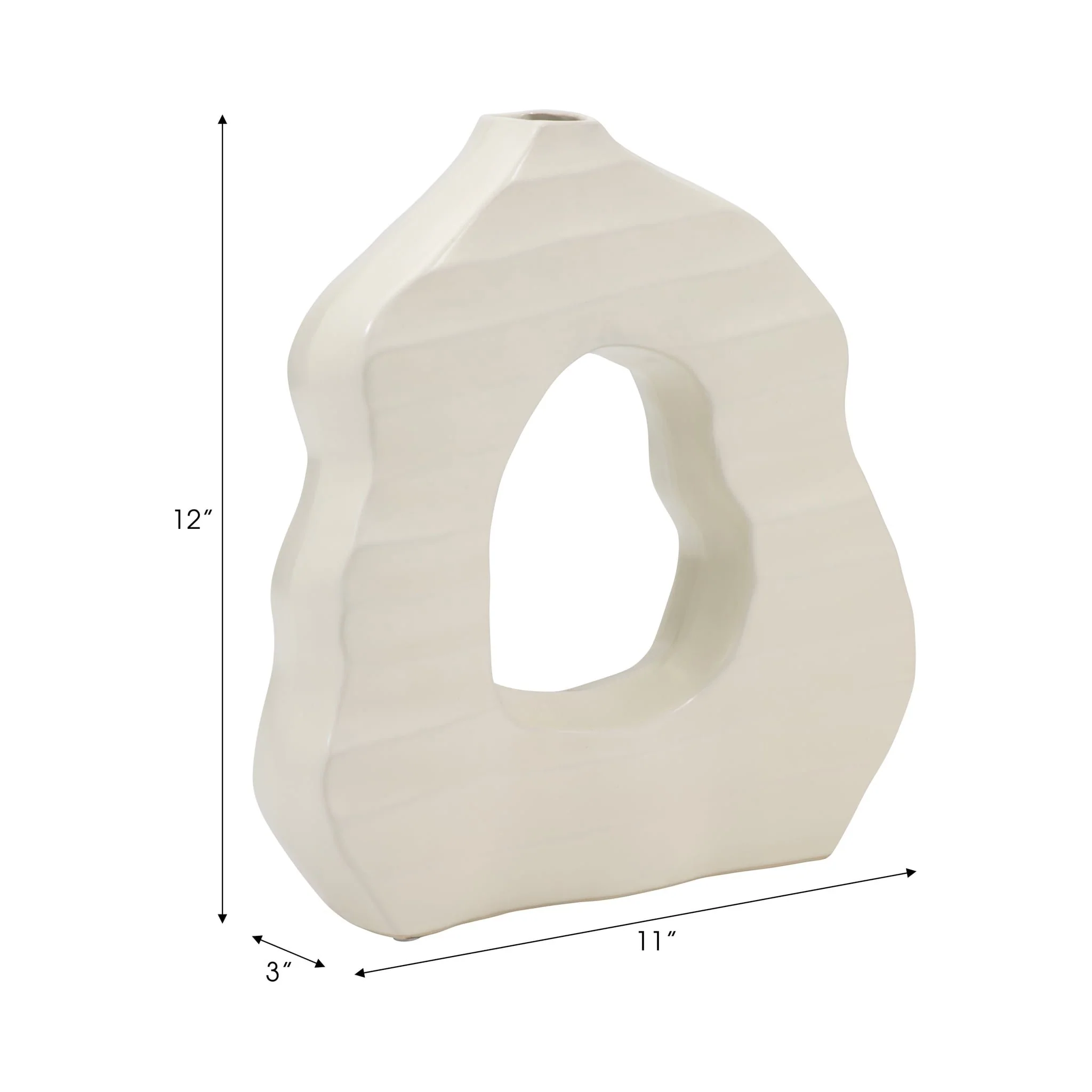 12" Ribbed Open-cut Out Vase, Ivory - Image 8