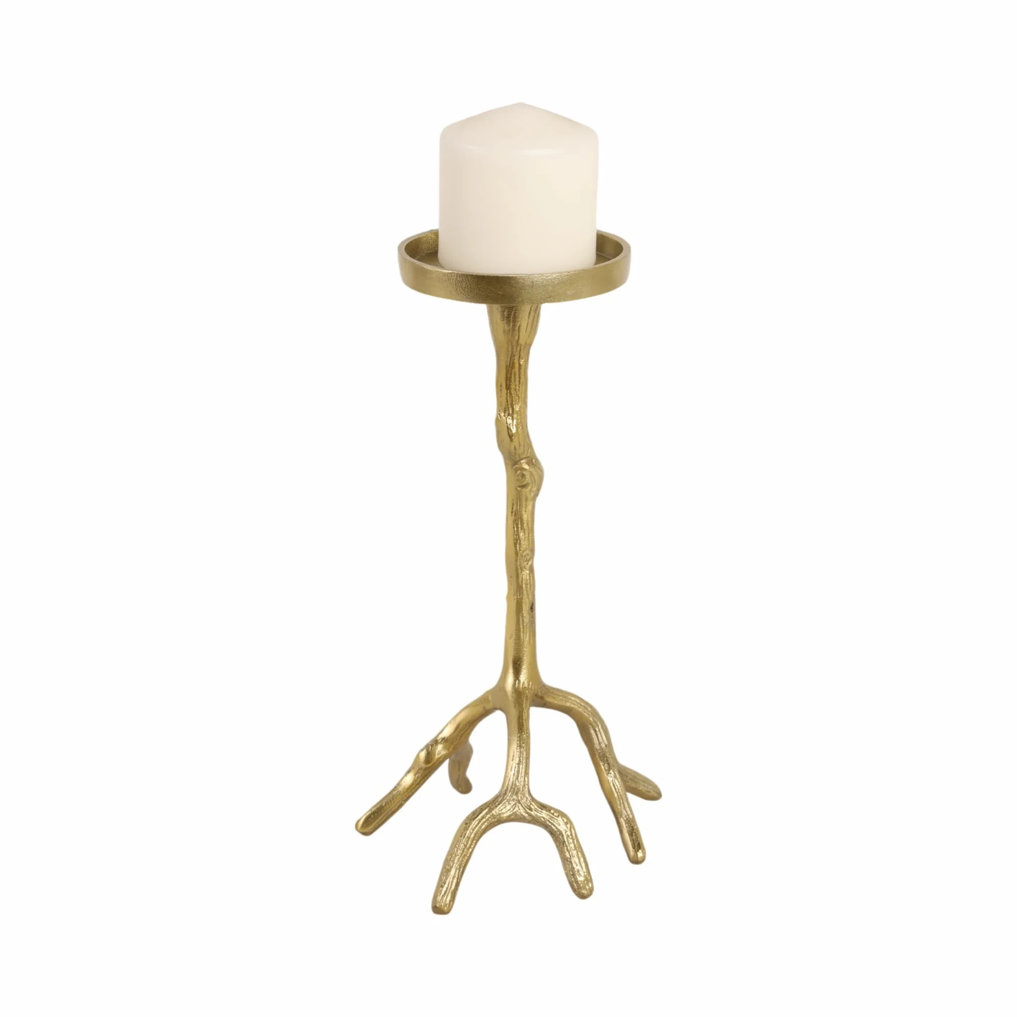 12" Roots Pillar & Taper Candle Holder, Gold - Image 2