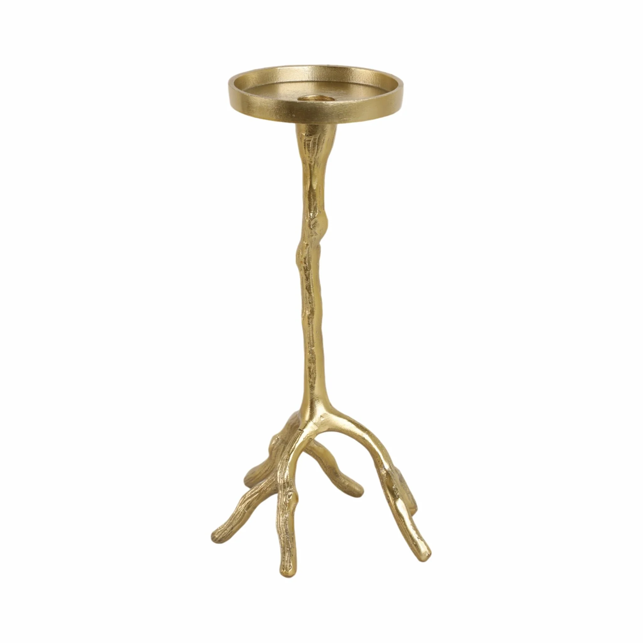 12" Roots Pillar & Taper Candle Holder, Gold - Image 4
